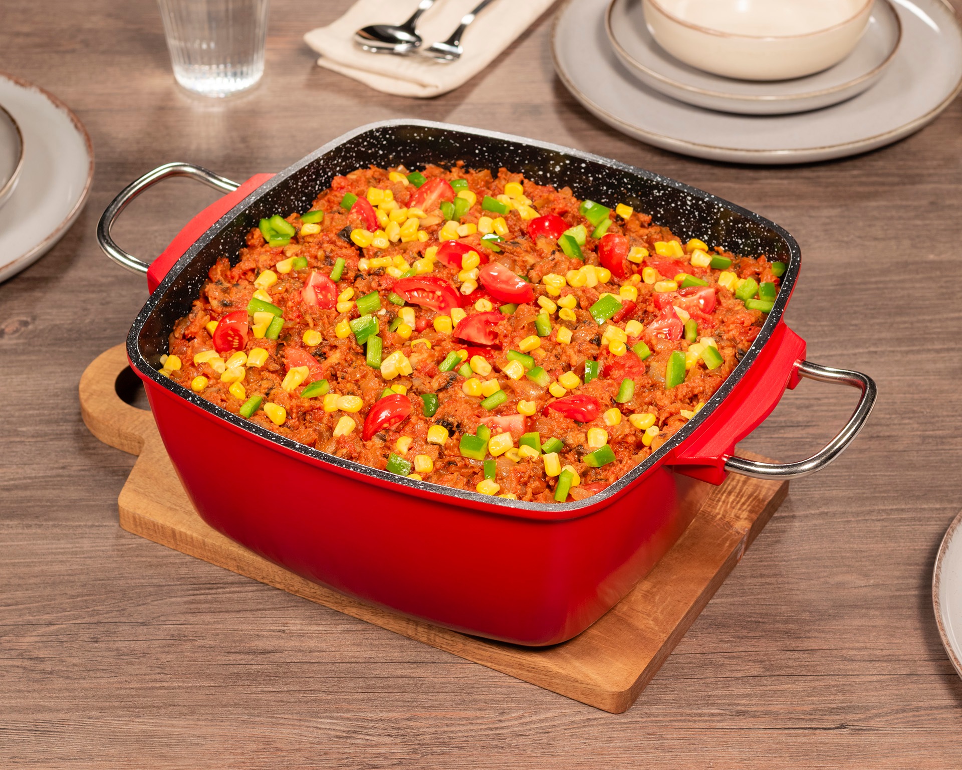 KING Bräter »7 L, Aluguss« Set, 3 Schüsseln mit Kunststoffdeckeln: Ø 17,5 - Ø 14,5 - Ø 12 cm, 8 Stk. tlg. Aluminiumguss