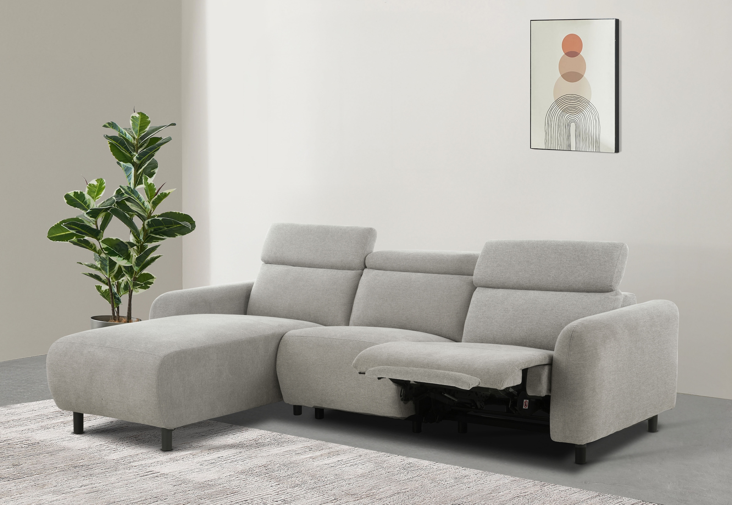 Home affaire Ecksofa »SKAANE Struktur, L-Form, 274 cm, manuelle u. elektrische Funktion,«, rundes Design, Kopfteilverstellung, Federkernpolsterung