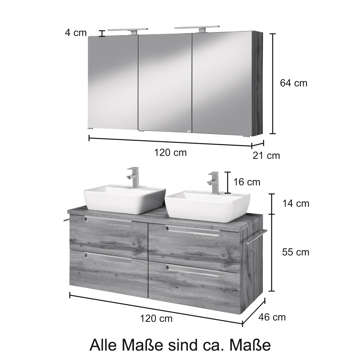 welltime Badmöbel-Set »Malibu«, (Set, 2 St.), Breite 120 cm, mit Soft-Close