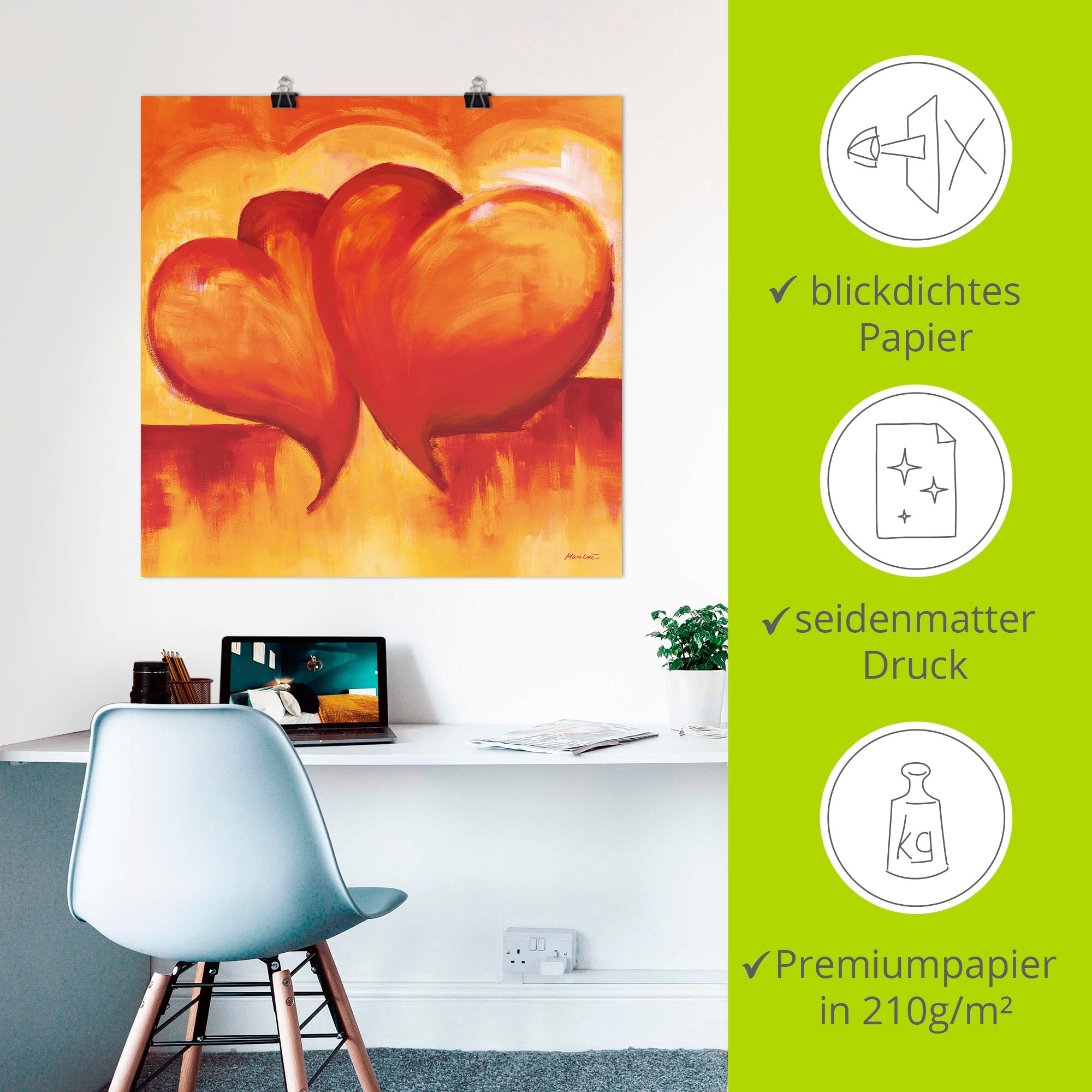 Artland Wandbild »Abstrakte Herzen - Orange«, Herzen, (1 St.), als Leinwandbild, Poster in verschied. Größen