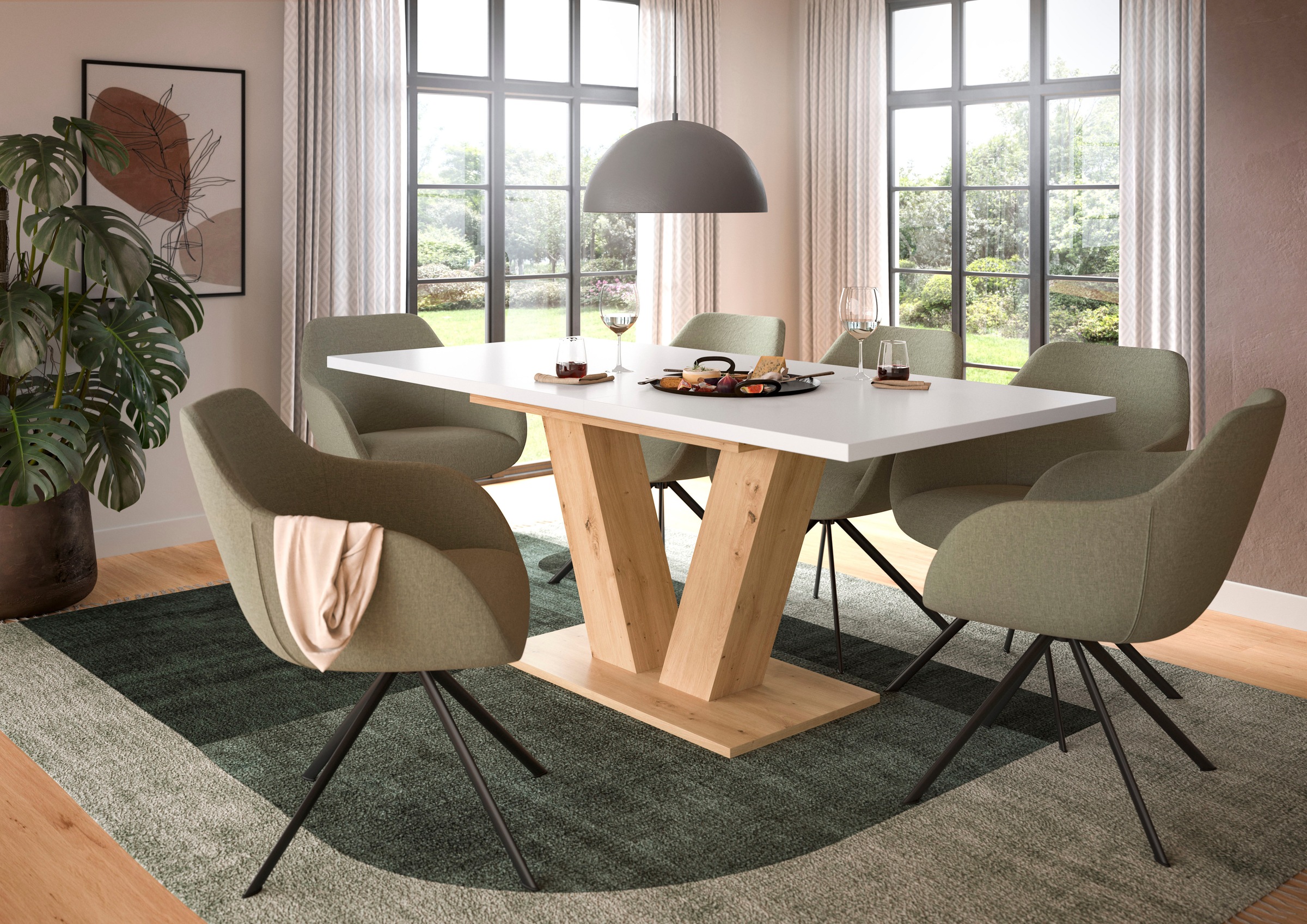 INOSIGN Esstisch »Motus, ausziehbar 150 -190 cm, inklusive 40 cm Einlegeplatte«, (Set, 1 St.), V-Gestell mit Bodenplatte, Tisch, Küchentisch, Esszimmer, Küche