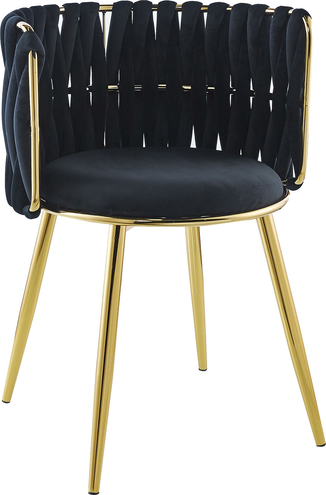 Kayoom Polsterstuhl »Stuhl Melly 125 2er-Set,tolles Design der Rückenlehne, runde Sitzfläch«, (Set), 2 St., ausgefallen geflochtene Rückenlehne, Samtbezug, goldene Beine