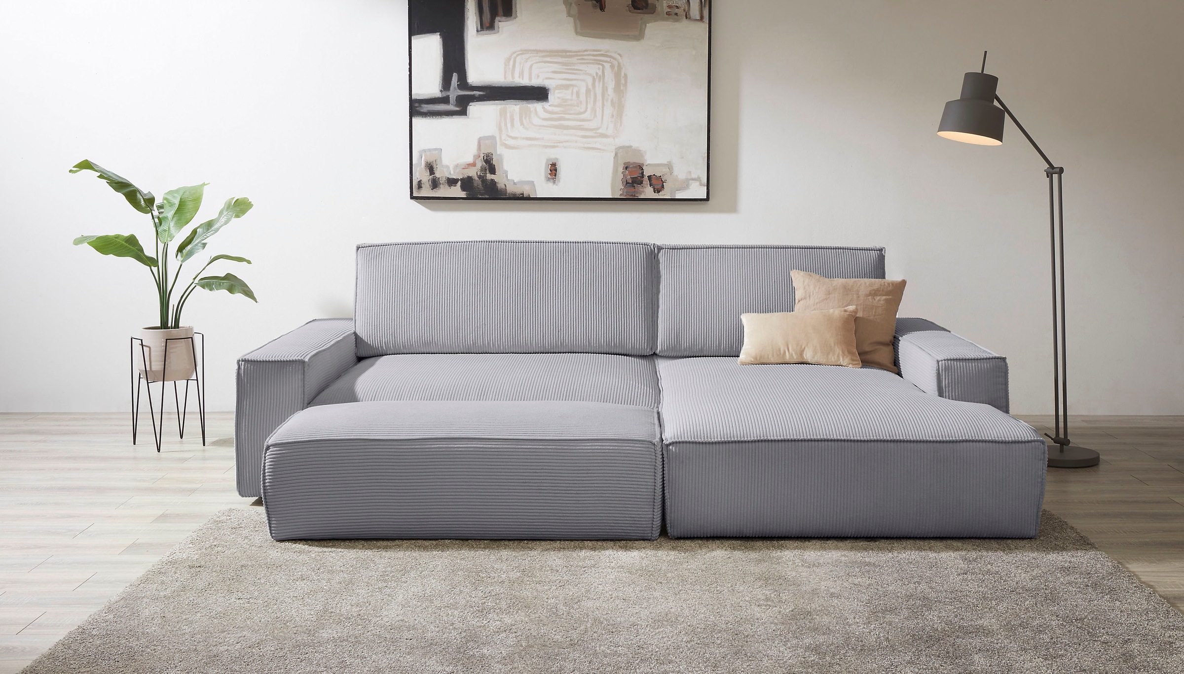 Home affaire Polsterecke »NEU: SHERWOOD XXL tief, L-Form mit Schlaffunktion, Big-Sofa mit Hocker«, (Set, 2 St.), stellbar zum Schlafsofa (Krokodilverbinder), Cord, Leinenoptik
