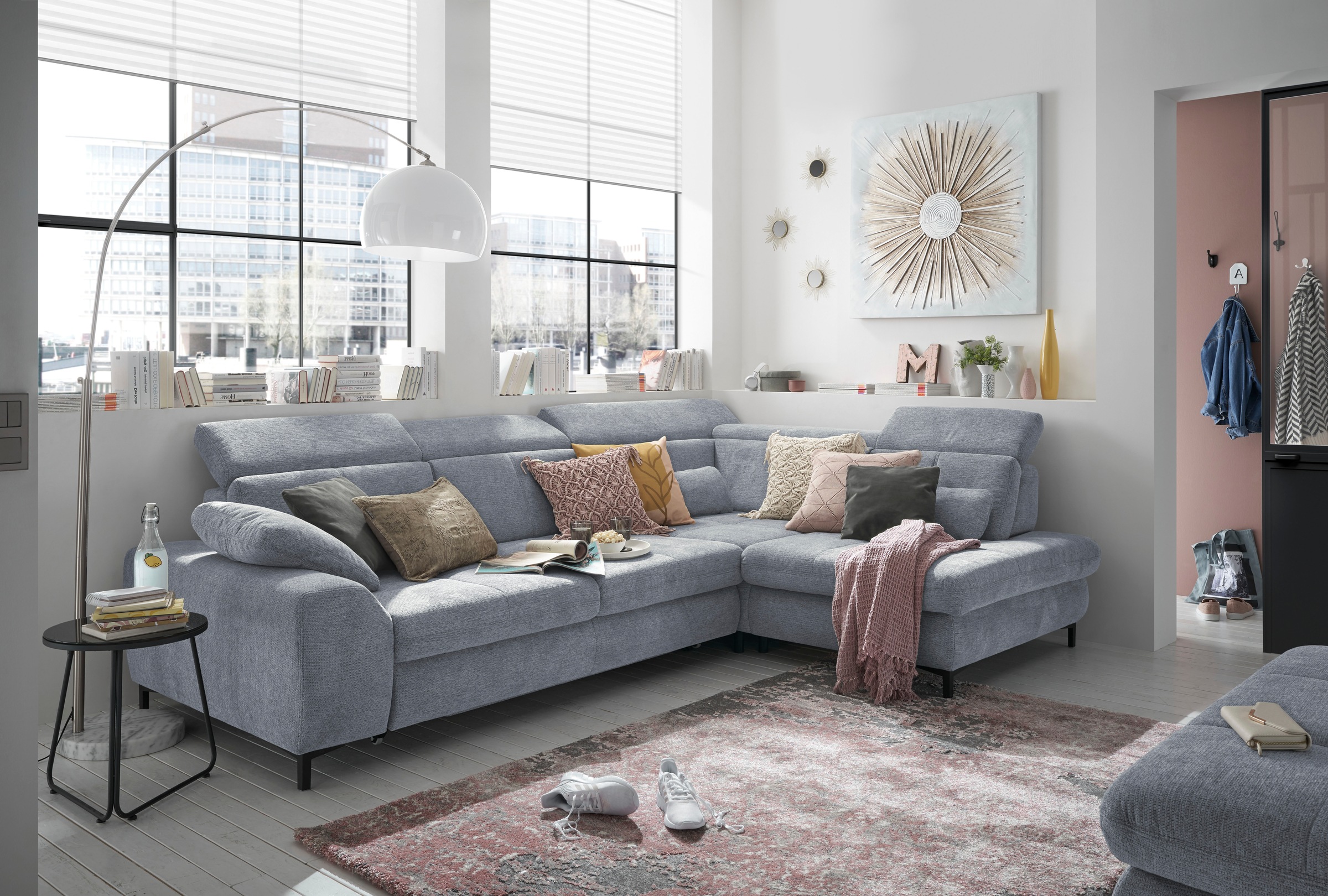 set one by Musterring Ecksofa »SO 3400, Komfortsitzhöhe 47cm oder 49cm, inkl. Sitztiefenverstellung«, verschiedene Funktionen, Kaltschaumpolsterung, Stellmaße 220 x 317 cm