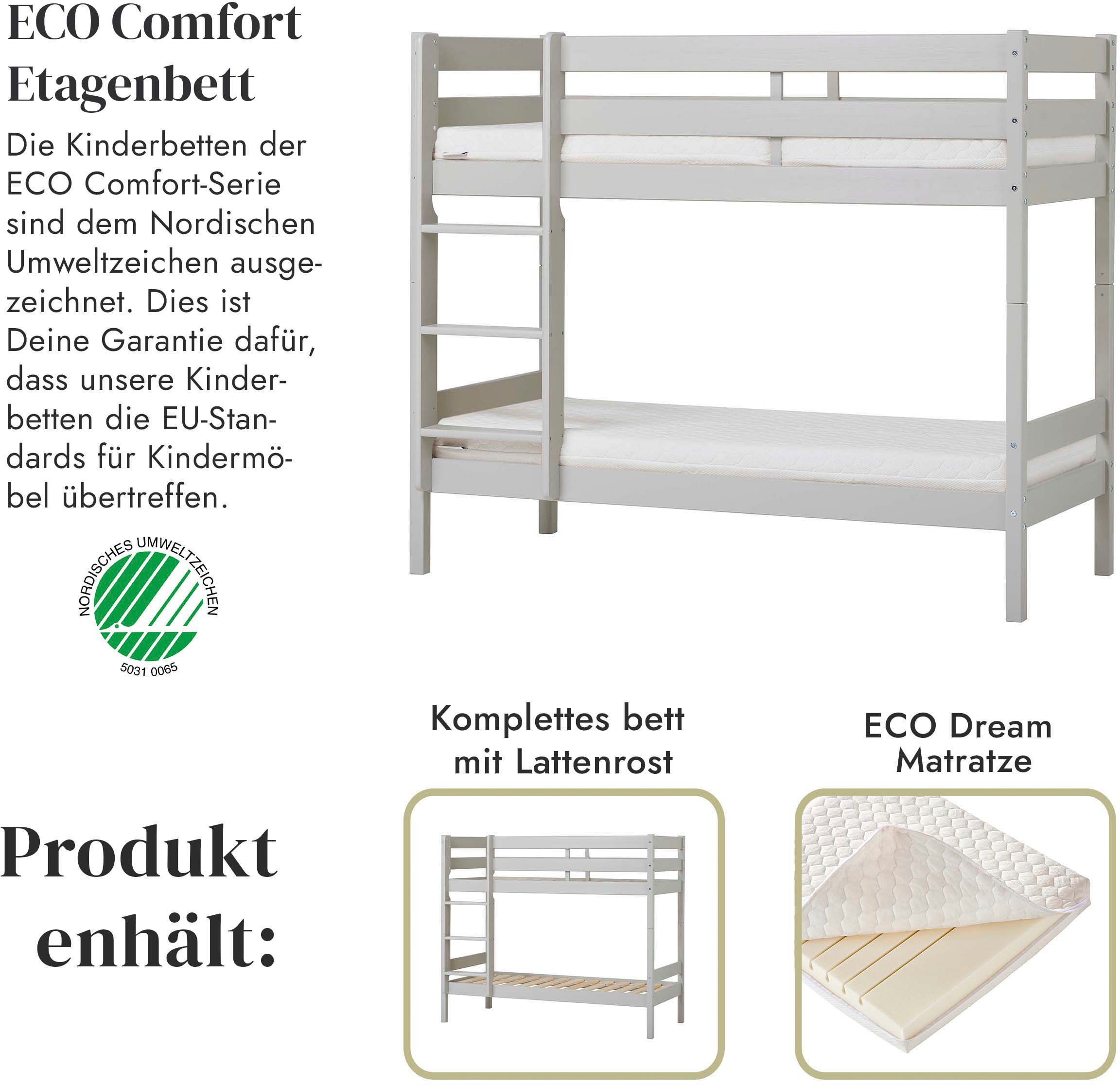 Hoppekids Etagenbett »ECO Comfort Kinderbett 90x200 oder 70x160 aus Massivholz in 4 Farben«, TÜV, FSC und Nordisches Umweltzeichen – wahlweise mit Matratzen