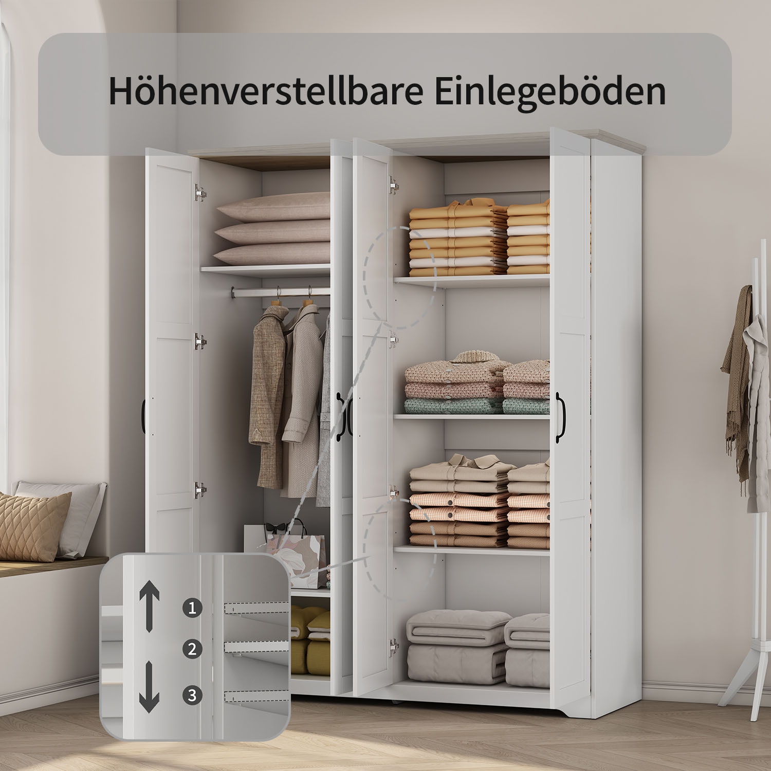 OTTO home Kleiderschrank »Emmilia Schrank Schlafzimmerschrank im Landhaus Design« Mit vielen Einlegeböden und Softclose Türen,  Landhaus Schrank mit  4 Türen Breite 151,1cm Höhe 2m
