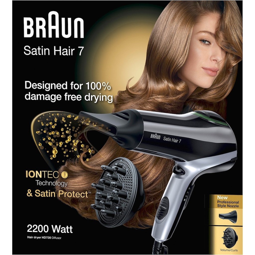 Braun Haartrockner »Satin Hair 7 HD730«, 2200 W, 2 Aufsätze