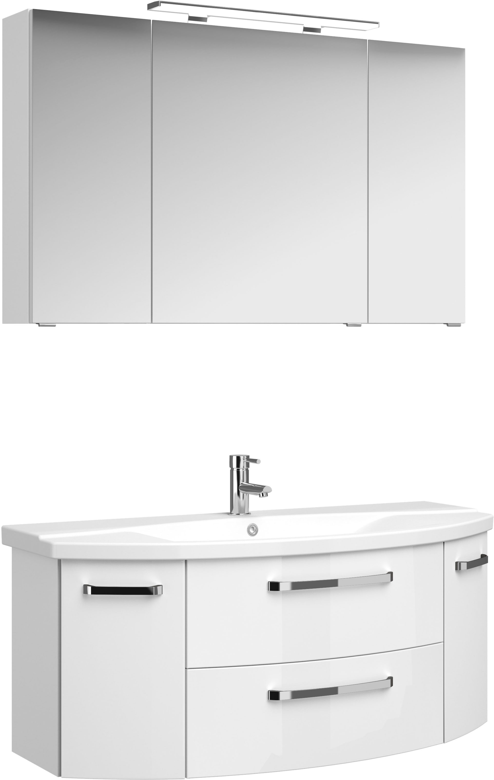 Saphir Badmöbel-Set »Serie 4010 2-teilig Keramik-Waschtisch mit LED-Spiegelschrank«, (Set), Badezimmer Set 120,5 cm breit, inkl. Türdämpfer, 5 Türen, 2 Schubladen