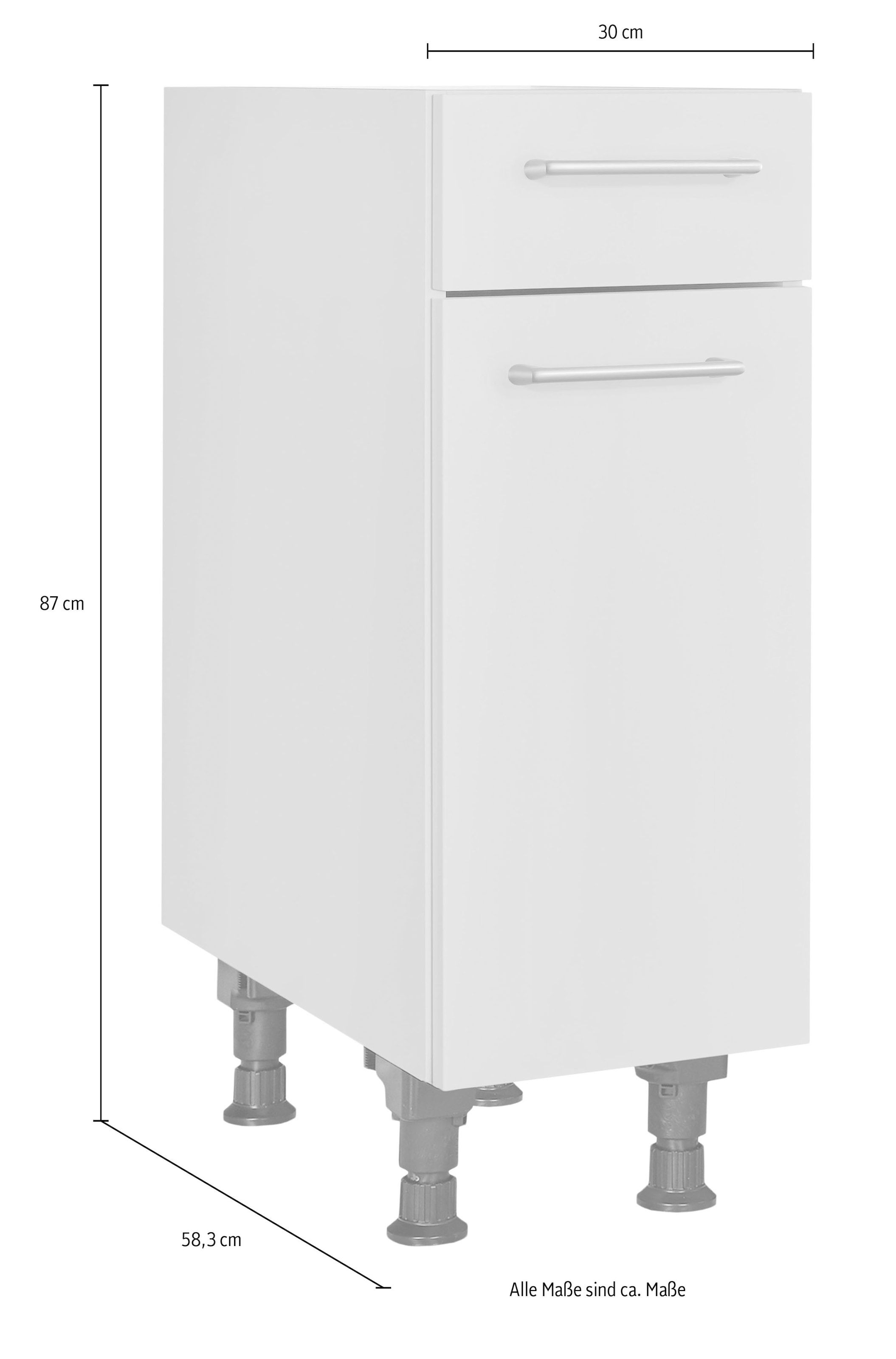 nobilia® Unterschrank »"MIAMI", Ausrichtung wählbar, vormontiert, in den Breiten 30, 45 und« 60 cm Breite, mit höhenverstellbaren Sockelfüßen, vormontiert