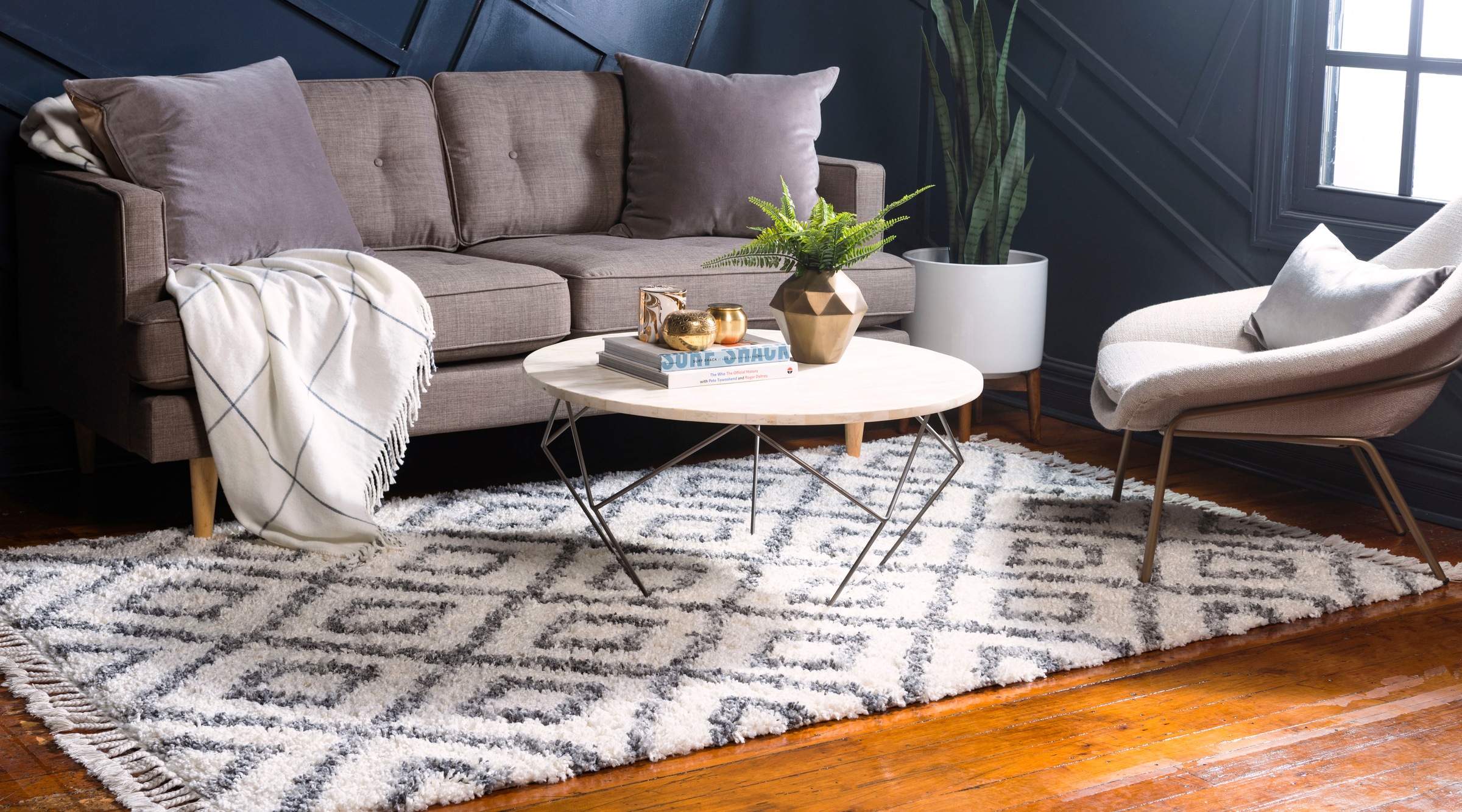 Myflair Möbel & Accessoires Hochflor-Teppich »Top Shag, LAGERRÄUMUNG!«, rechteckig, 32 mm Höhe, gewebt, Rauten Design, melierte Optik, weich & kuschelig, mit Fransen