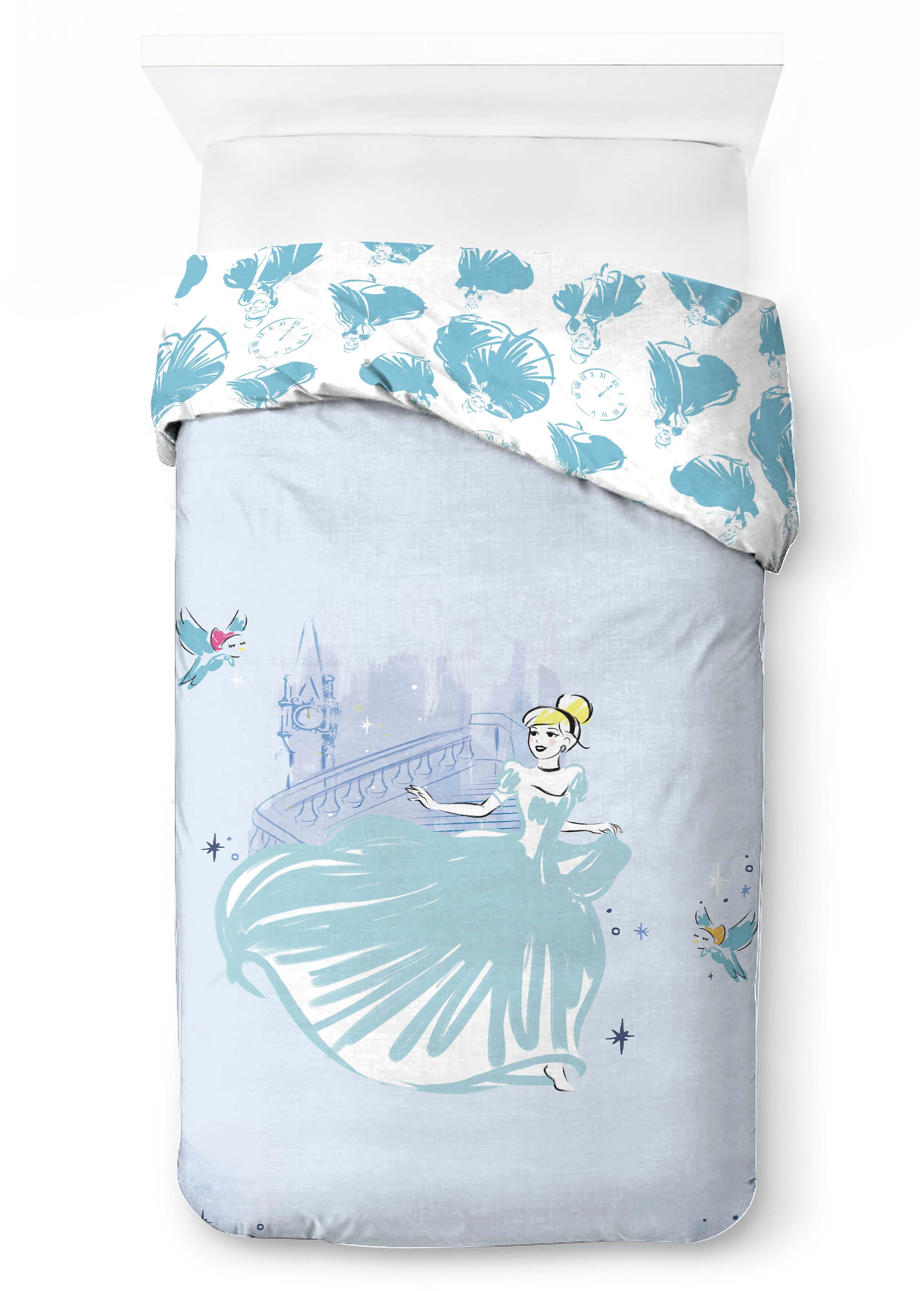 Disney Kinderbettwäsche »Disney Cinderella Bettbezug-Set 135x200 cm + Kissenbezug 80x80 cm« 2 tlg. tlg. 100 % Baumwolle, maschinenwaschbar, wendbar