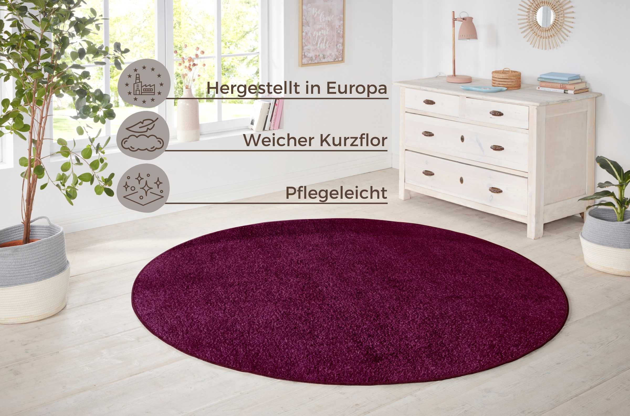 HANSE Home Teppich »Shashi«, rund, 8,5 mm Höhe, Kurzflor, Unifarben, Teppic günstig online kaufen