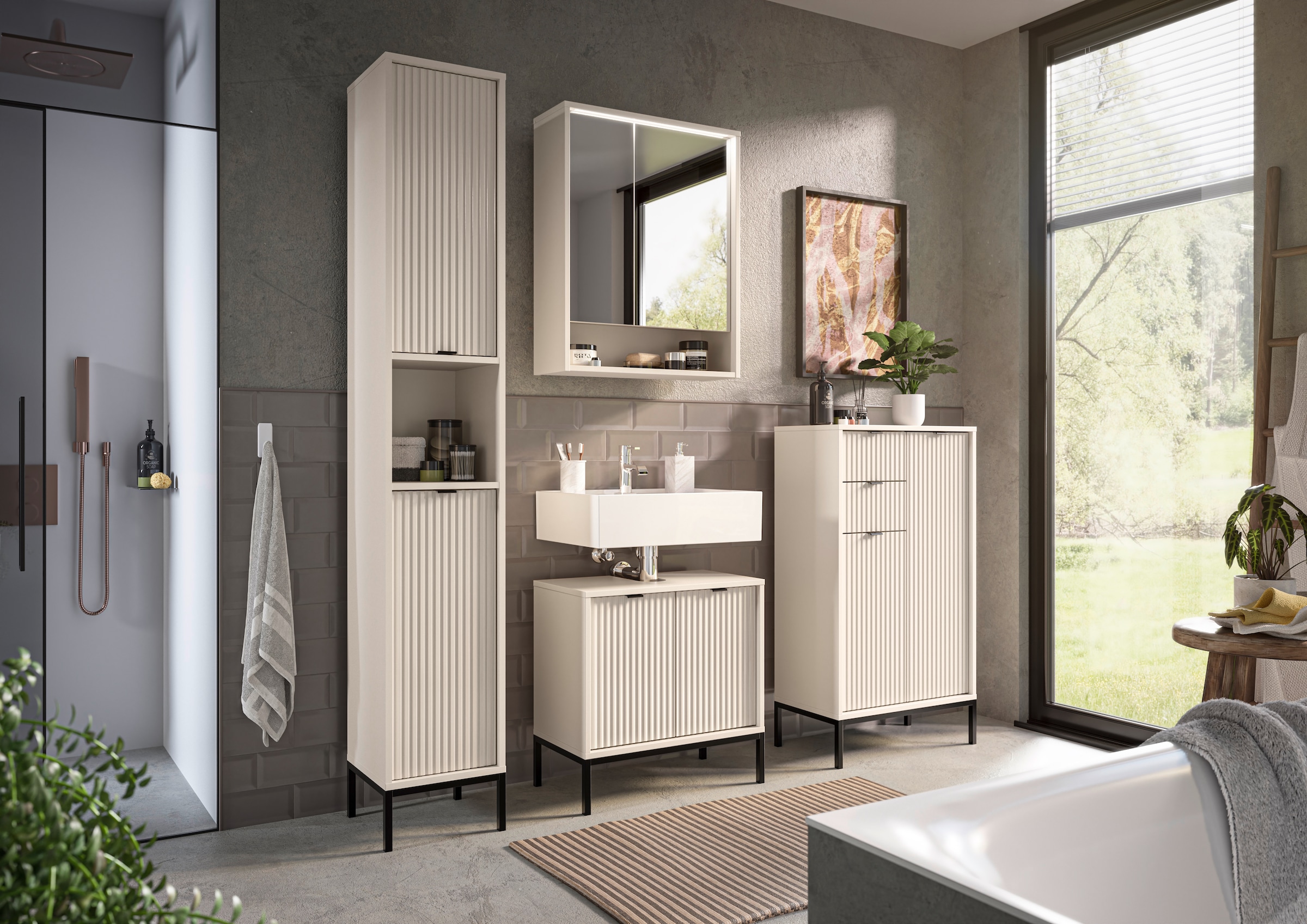 BASIC by Balculina Spiegelschrank »Lucera Spiegelschrank, Badezimmerschrank BxHxT 60x75x20« 1 Stk. tlg. Breite 60 cm, Tür L/R montierbar, LED-Beleuchtung