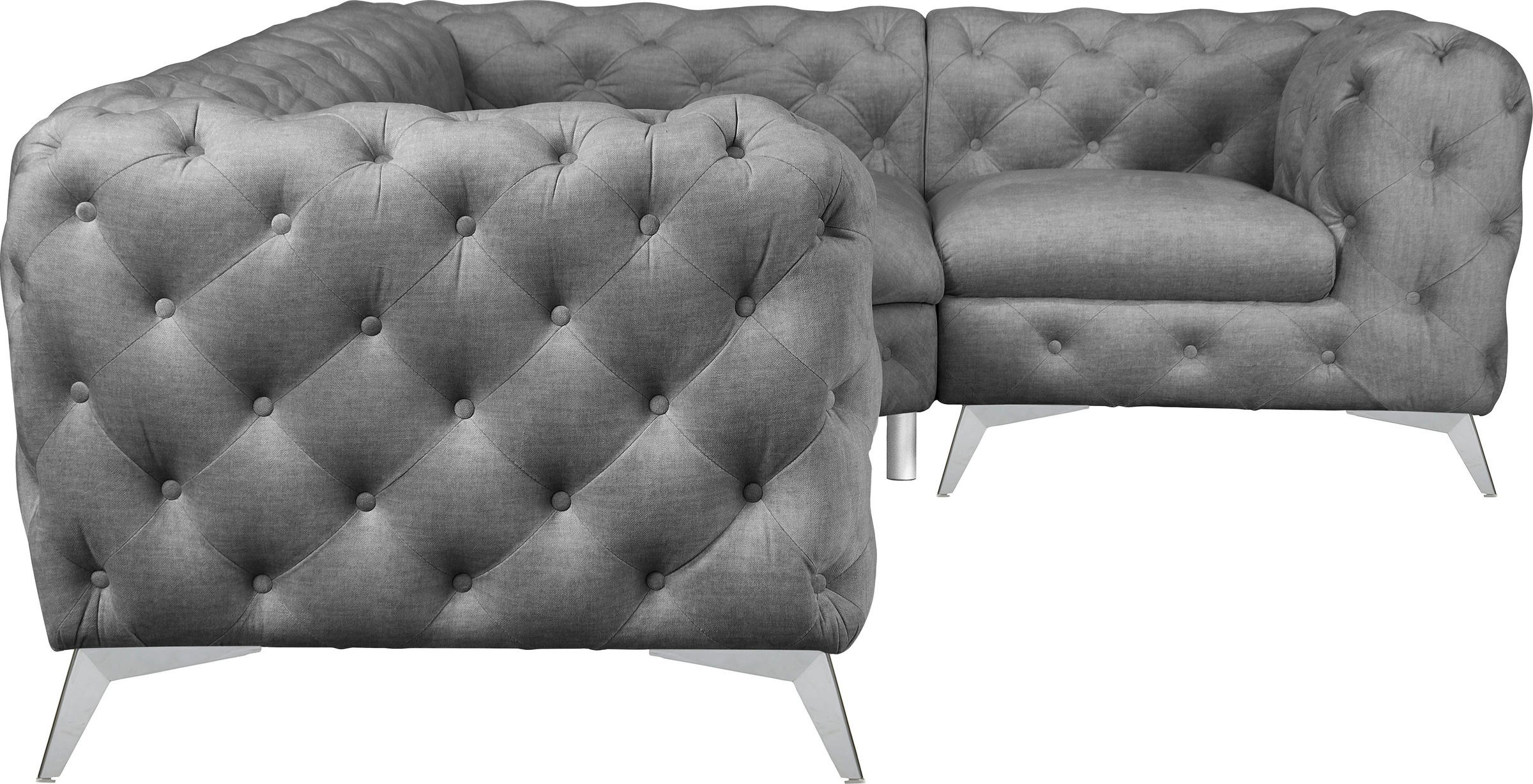 Leonique Chesterfield-Sofa »Ecksofa GLYNIS L-Form mit Wellenunterfederung, Maße B/T/H 264/204/75cm«, aufwändige Knopfheftung, moderne Chesterfield Optik, Fußfarbe wählbar