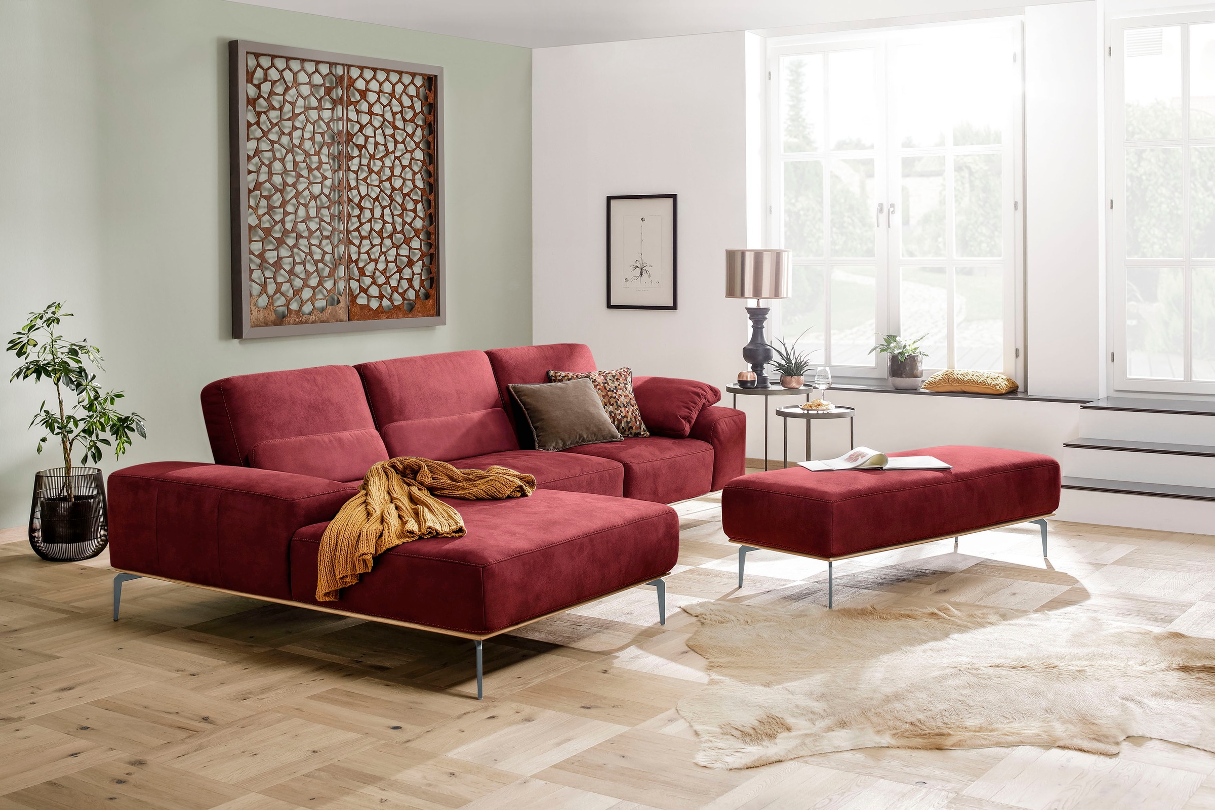 W.SCHILLIG Ecksofa »run, Designsofa mit tollem Sitzkomfort, bequem, L-Form«, mit elegantem Holzsockel, Füße in Silber matt, Breite 319 cm