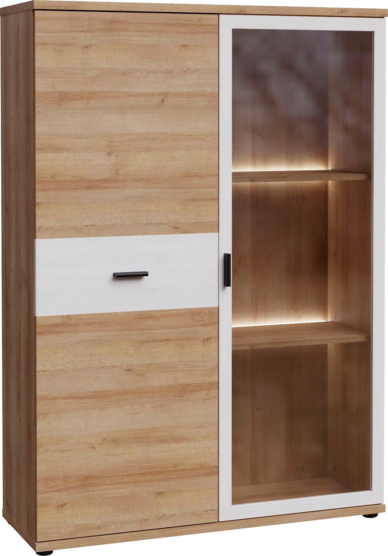 FORTE Vitrine »Chesapeak Highboard inkl. Beleuchtung, 1 Glastür, Höhe 140 cm«, (B/H/T 99,9/140,7/34,8 cm), Highboardvitrine, Glastür, Beleuchtung inklusive, Höhe 140 cm