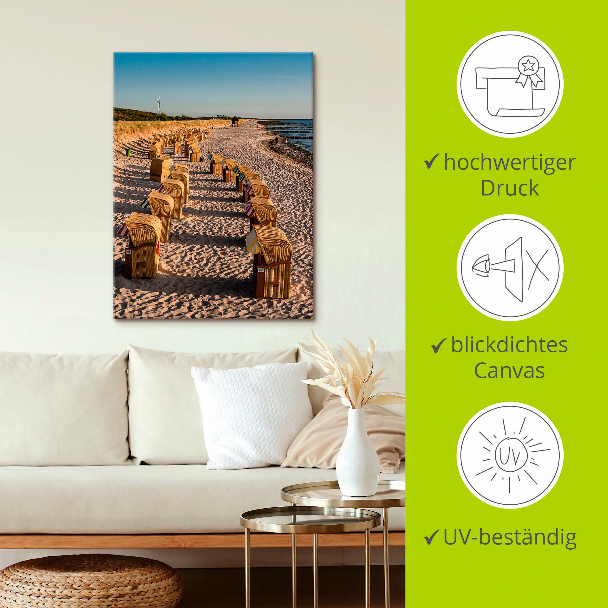 Artland Leinwandbild »Strandkörbe Ostseeküste in Wustrow«, Gewässer, (1 St.), auf Keilrahmen gespannt