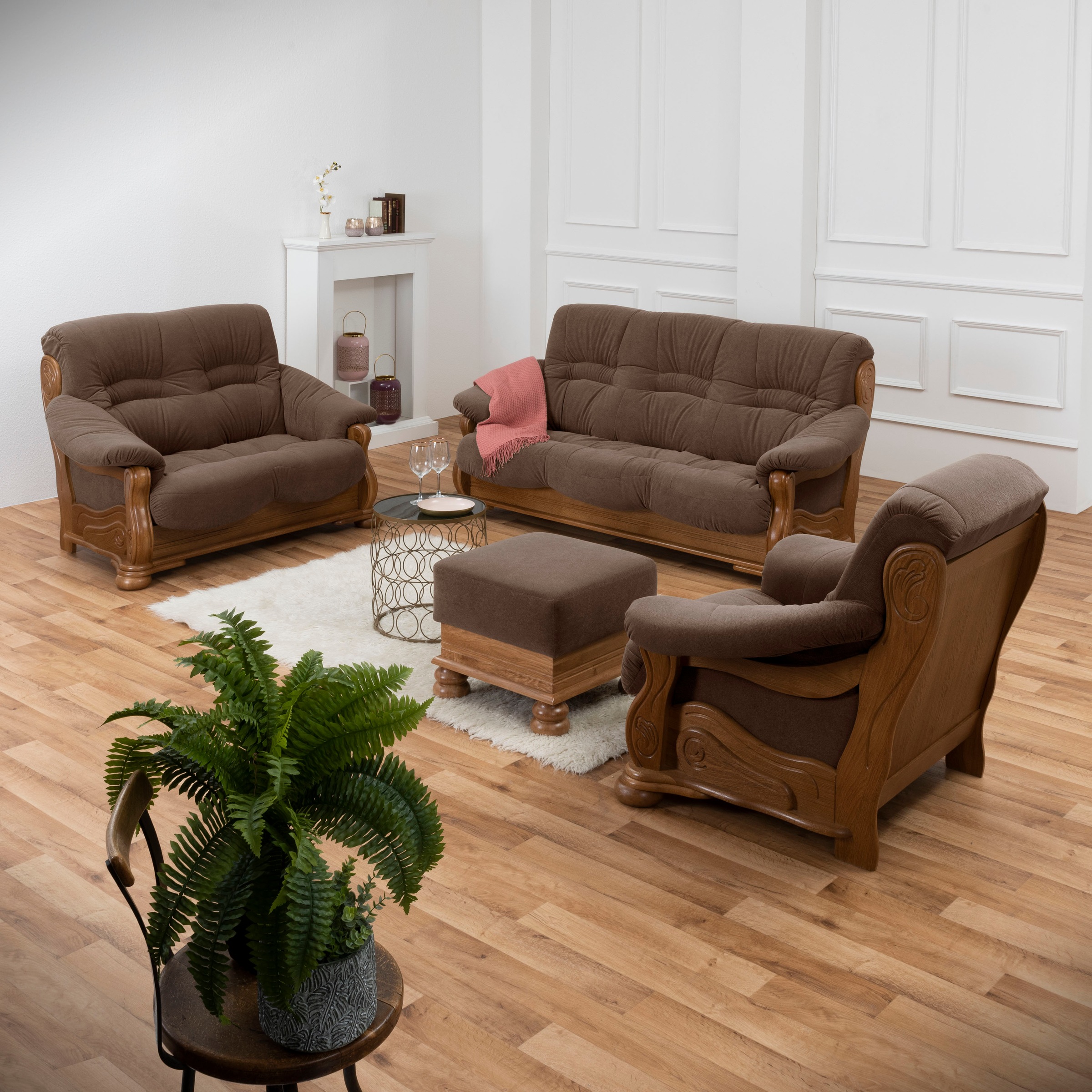 Max Winzer® 2-Sitzer »Texas, dekoratives Holzgestell aus Eiche mit gefrästen Ornamenten«, bequemer Retro Klassiker, kompakte Stellfläche Breite 147cm