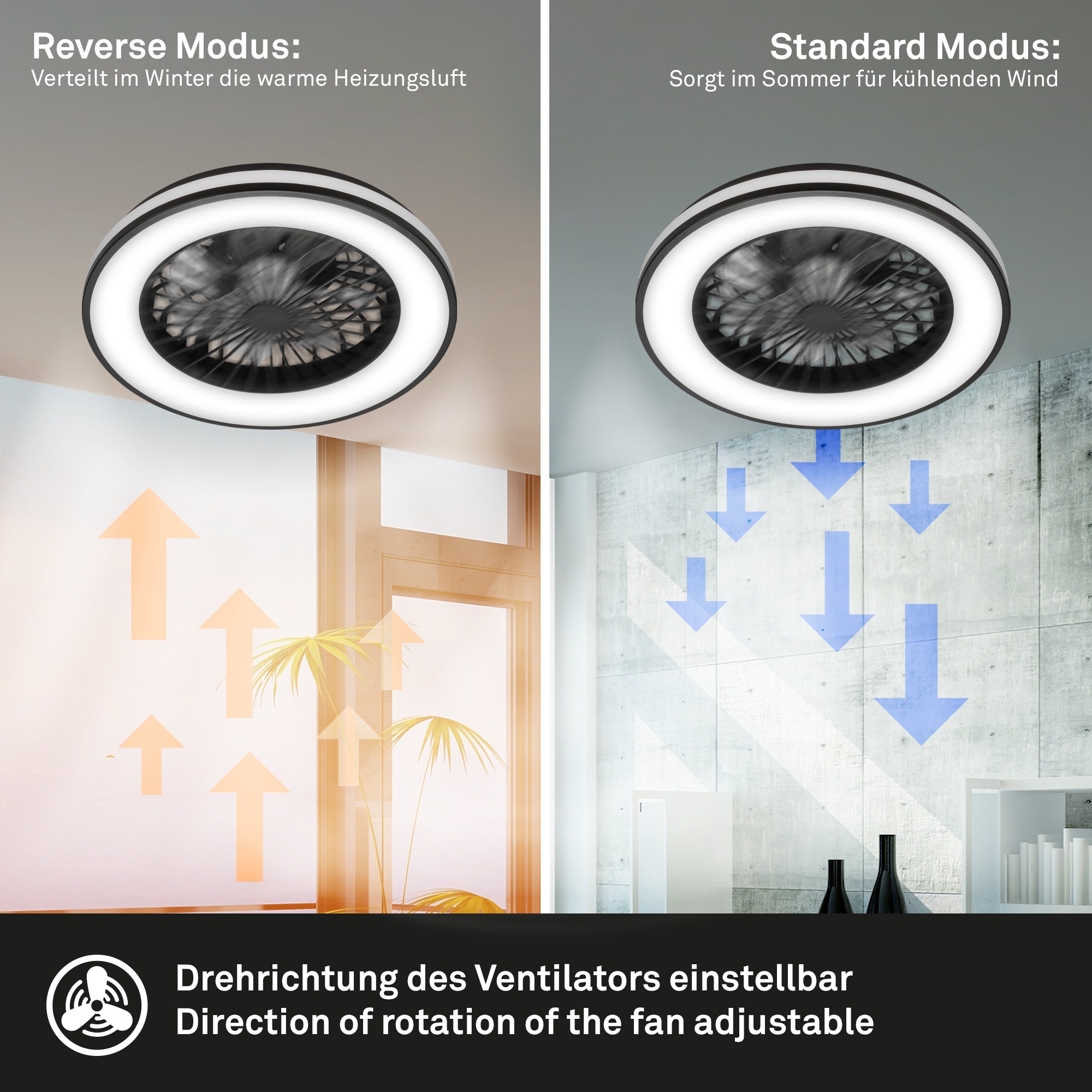my home Deckenleuchte »CCT Deckenleuchte mit Ventilator«, 1 flammig, Deckenventilator mit Licht, 48,5x14,5 cm, 49Watt, Schlafzimmer