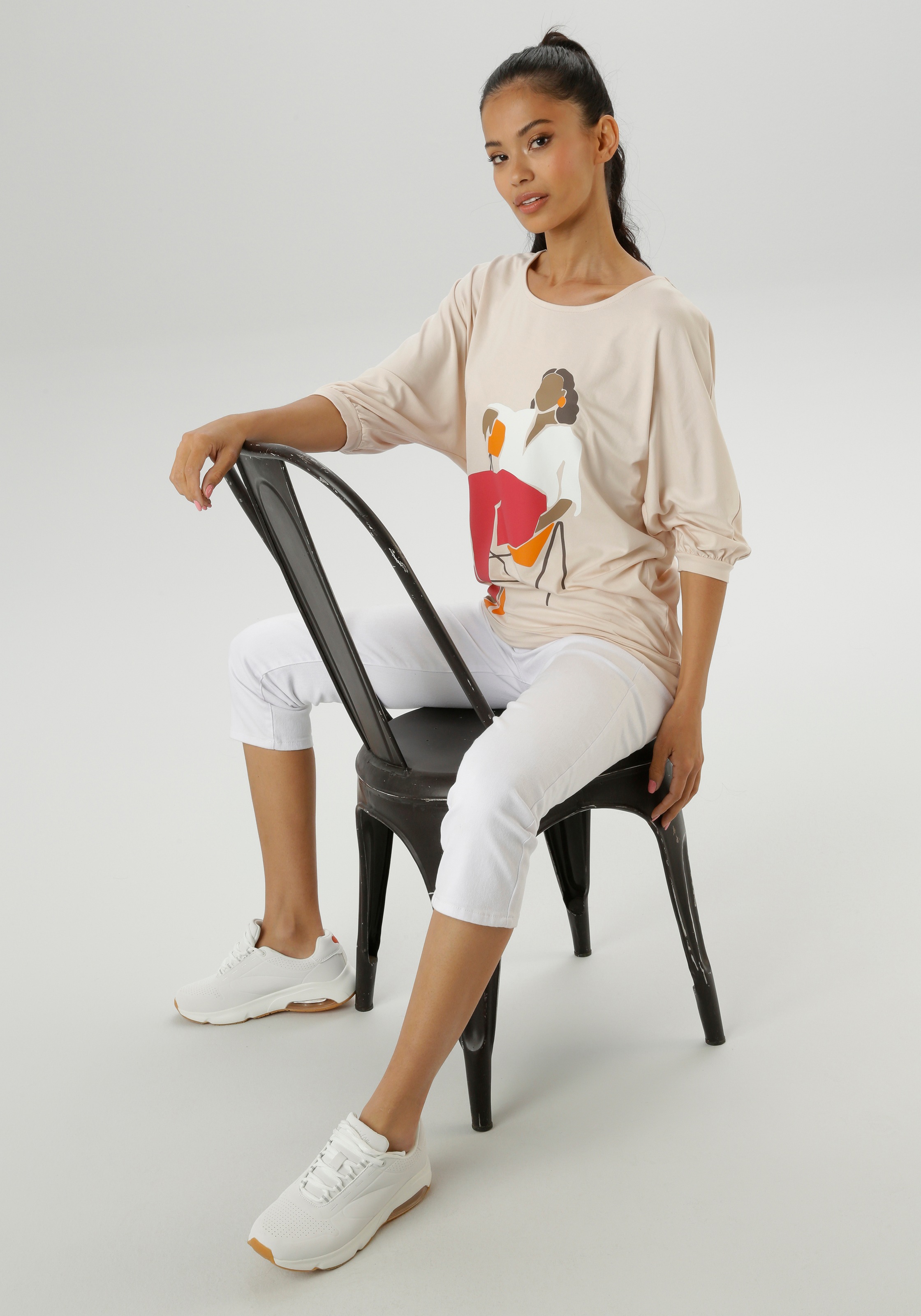 Aniston SELECTED Fledermausshirt, vorne mit großflächigem, femininem Frontdruck - NEUE KOLLEKTION