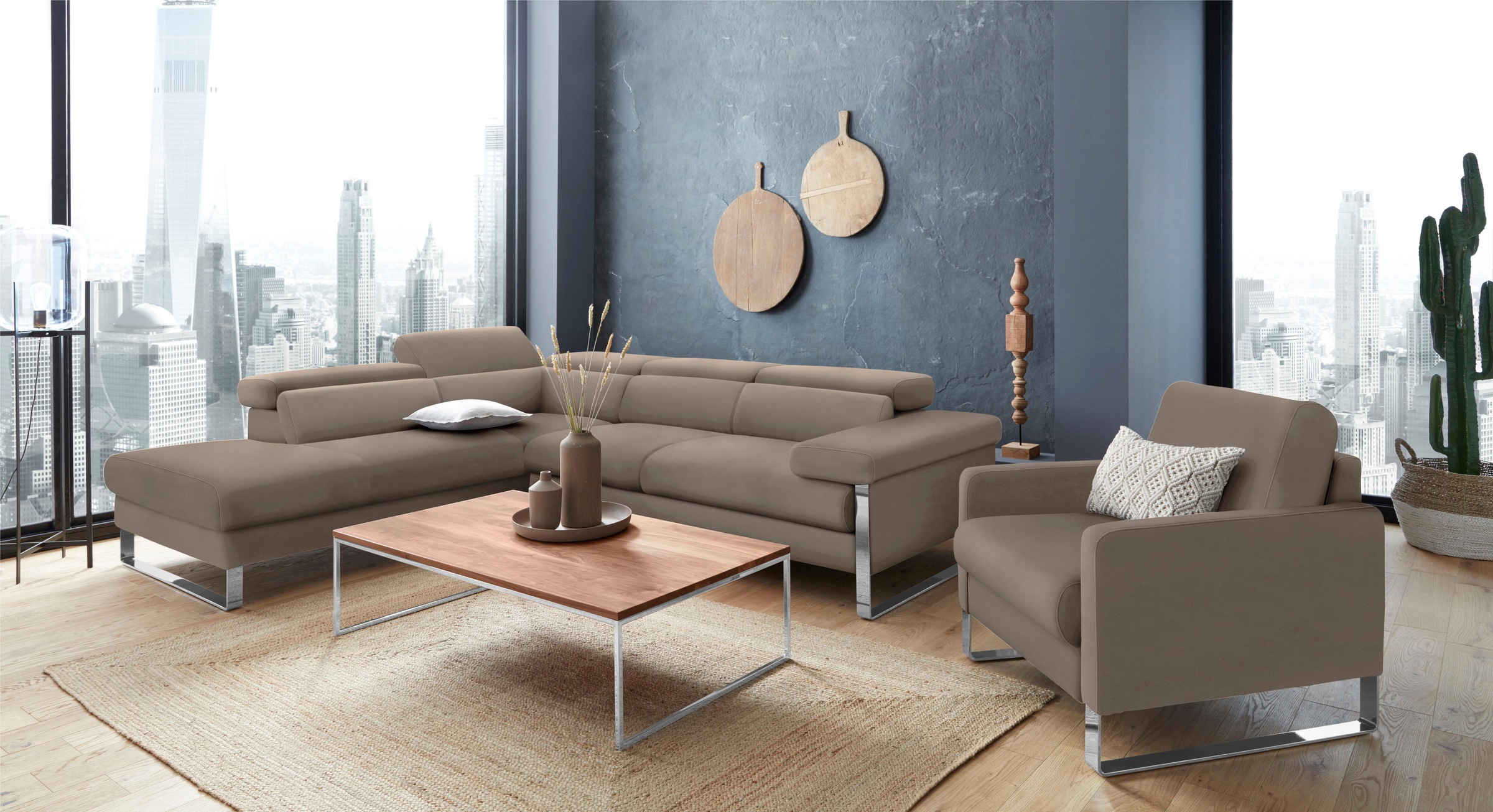 W.SCHILLIG Ecksofa »finn, toller Sitzkomfort, L-Form, hochwertige Verarbeitungsdetails«, German Design Award 2016, Fußgestell Chrom glänzend, Breite 281 cm