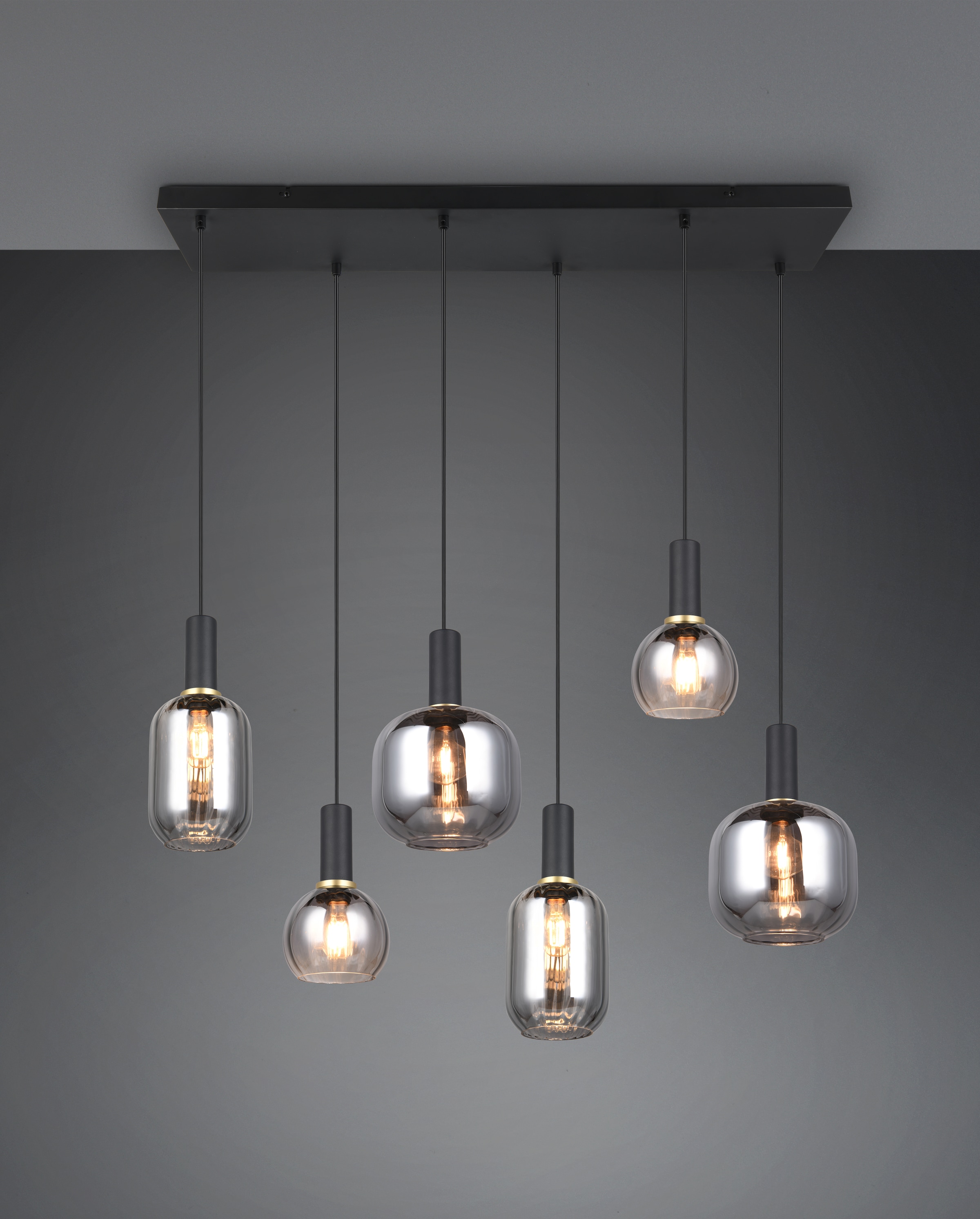 TRIO Leuchten Pendelleuchte »DIVA, E27 Hängelampe 6-flammig mit Glasschirm, exkl 6xE27 max 10W«, 6 flammig, Leuchtmittel E27 | Leuchtmittel wechselbar, höhenverstellbar bis max 150cm Hängeleuchte 92x35 cm Wohnzimmer Küche