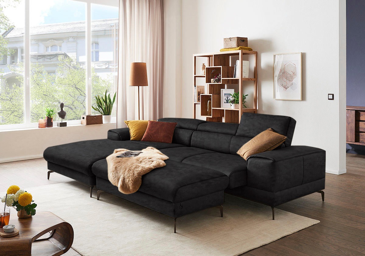 W.SCHILLIG Ecksofa »piedroo, Designsofa mit tollem Sitzkomfort, elegant und bequem, L-Form«, Kopfteilverstellung, wahlweise mit Sitztiefenverstellung, Breite 303cm