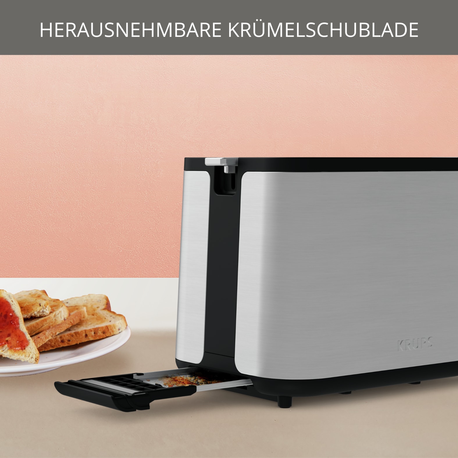 Krups Toaster »KH442D Control Line, 6 Bräunungsstufen, herausnehmbare Krümelschublade« 2 kurze Schlitze für 2 Scheiben 850 W 6 Stufen, erweiterte Funktionen, Hebefunktion, Krümelschublade