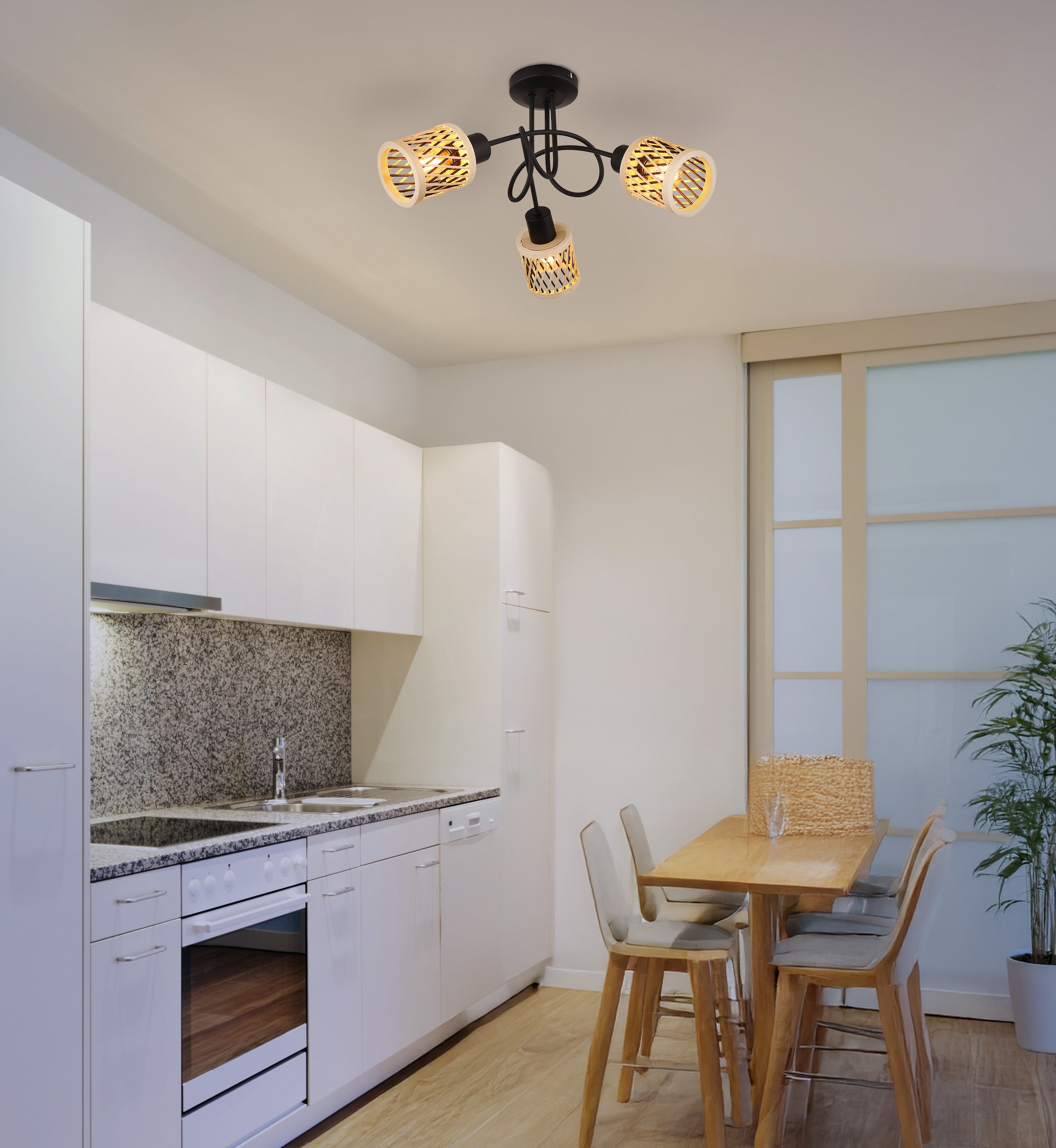 NOWA LED Deckenleuchte »MALI« E14 1 Stk. Deckenlampe schwarz Bambus naturfarben Wohnzimmer Flur