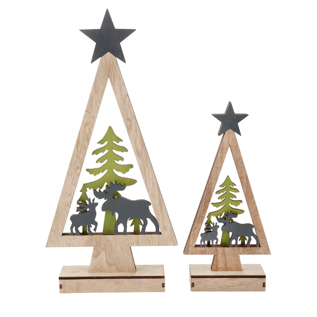RIFFELMACHER & WEINBERGER LED Dekoobjekt »Baum mit Rentieren«,  Weihnachtsdeko, 2-teilig auf Rechnung kaufen