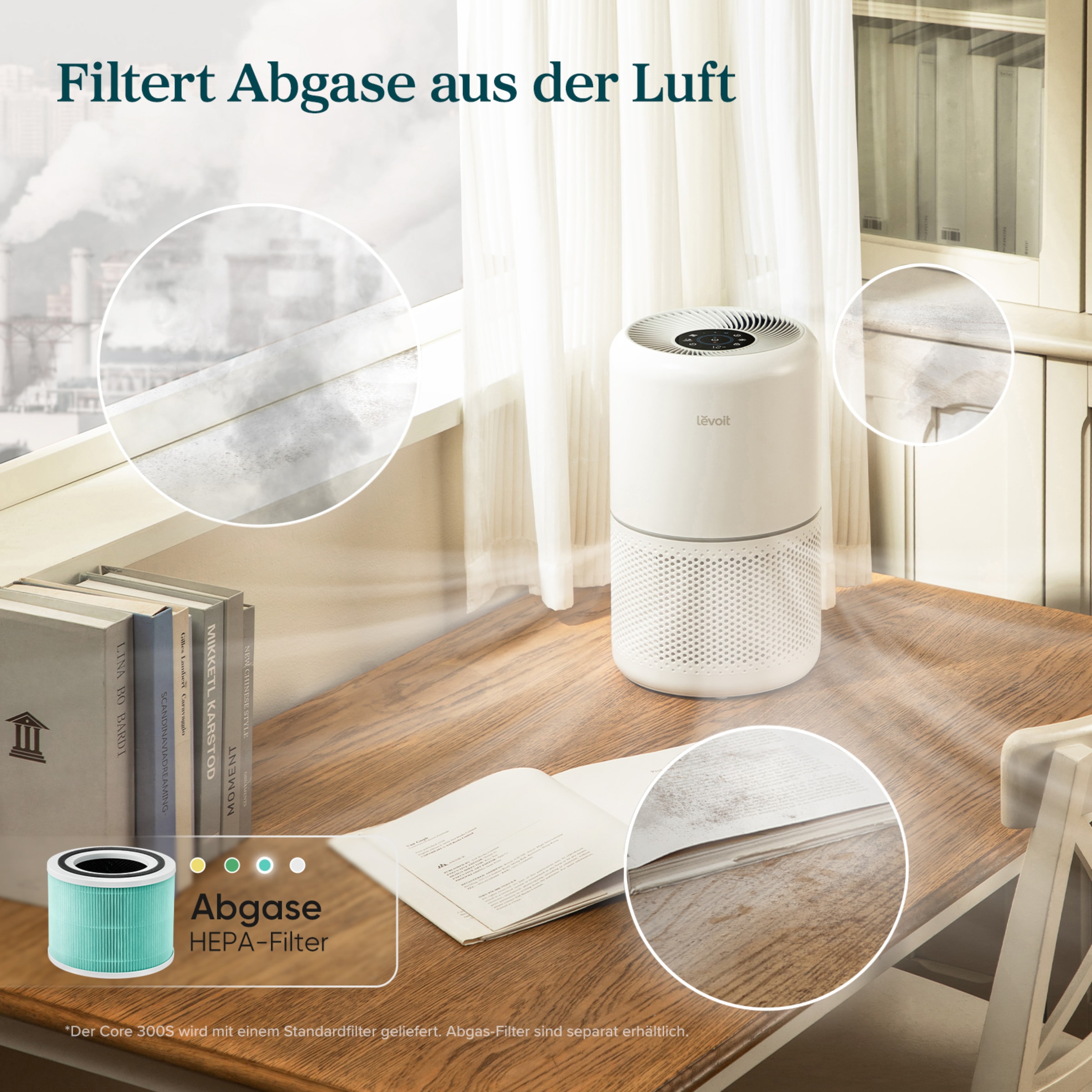 Levoit HEPA-Filter 3-Stufen-Filter zur Toxinabsorption, für Raucher und Allergiker