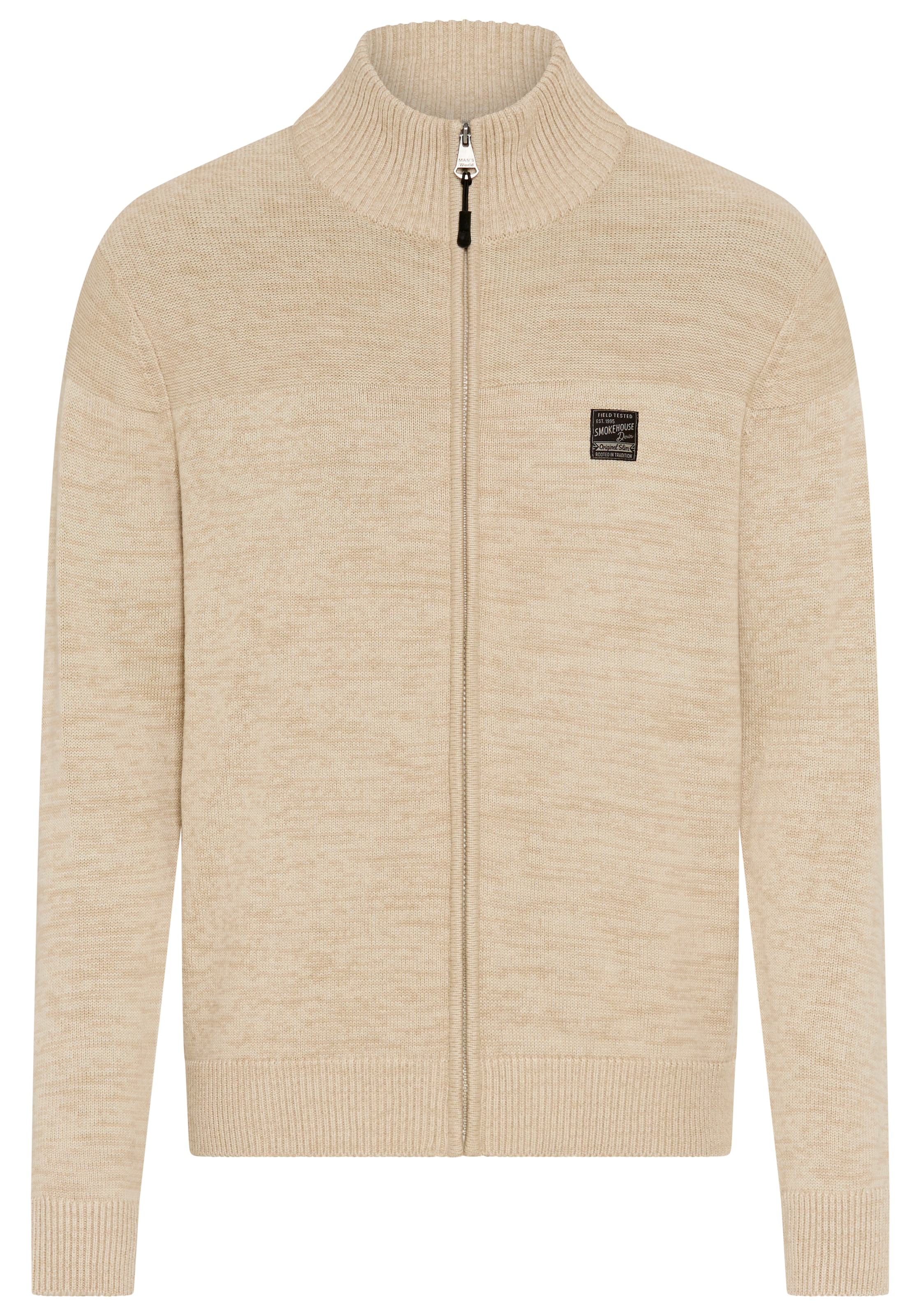 Man's World Strickjacke »Neue Kollektion! Highlight 2 Strickstrukturen« Regular Fit, mit melierter Optik, mit Stehkragen
