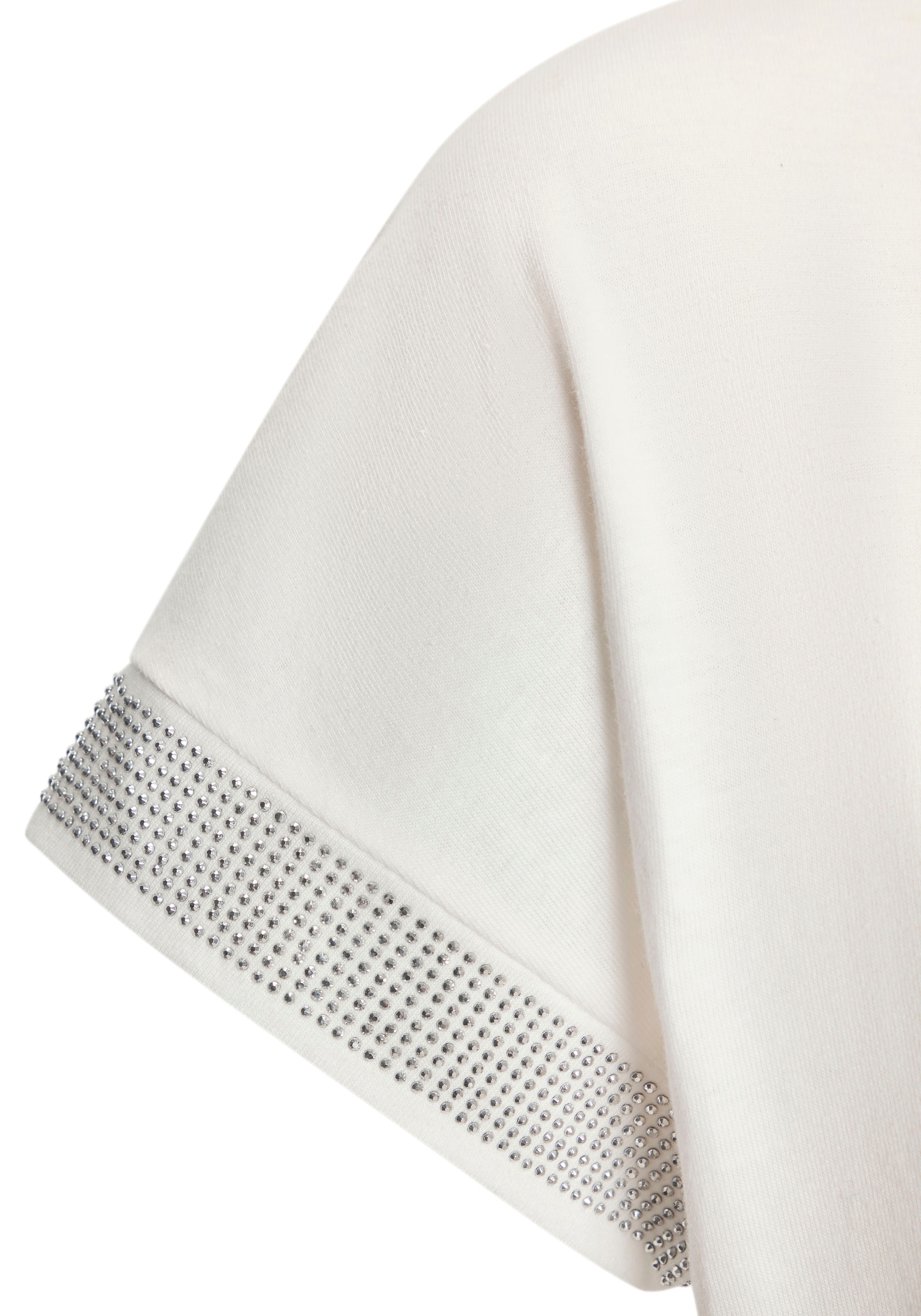 LASCANA Kurzarmshirt »mit glitzernem Strass-Design am Arm«, aus weicher Baumwoll-Qualität