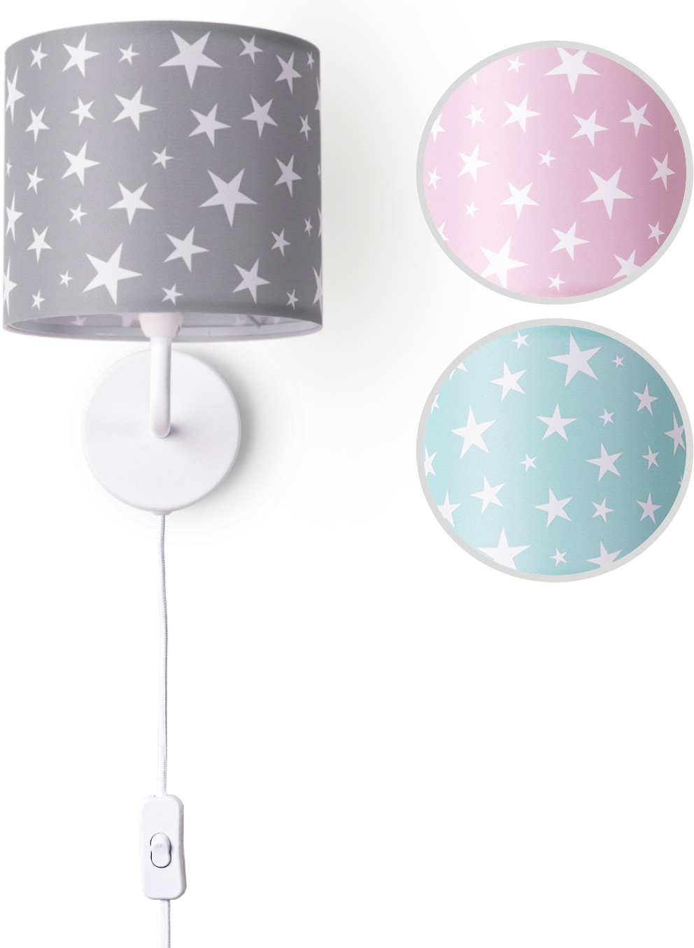 Paco Home Wandleuchte »Capri 315«, 1 flammig, Leuchtmittel E14 | ohne Leuchtmittel, Lampe Kinderzimmer Babyzimmer  âˆ…18cm Sterne Kabellänge 3m E14