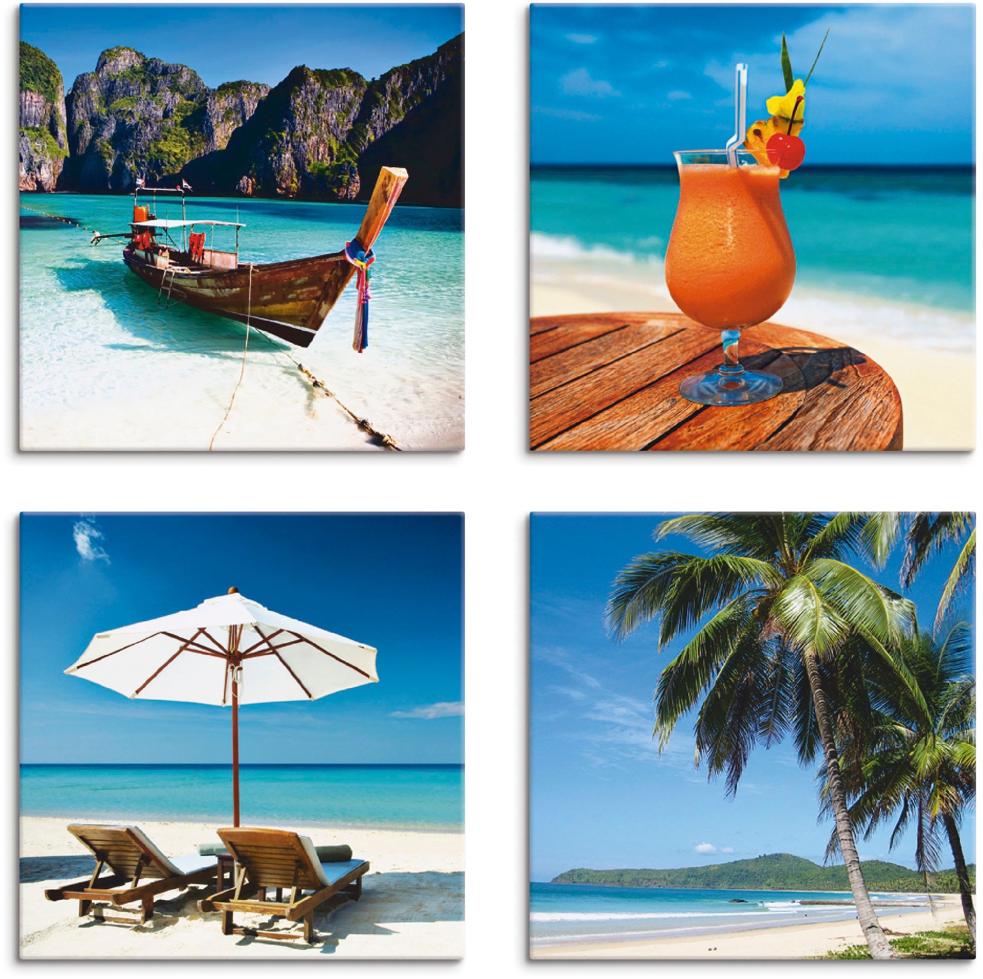 Artland Leinwandbild "Maya Bay Fruchtcocktail Strand", Strand, (4 St.), 4er günstig online kaufen