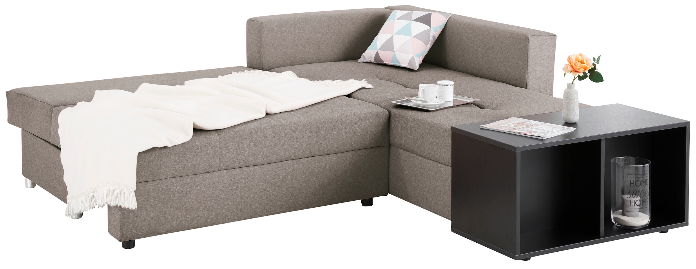 Home affaire Ecksofa »Italia L-Form, B: 217 cm, Schlaffunktion, Bettkasten« Federkern, frei stellbar, mit Zierkissen, Gästebettfunktion