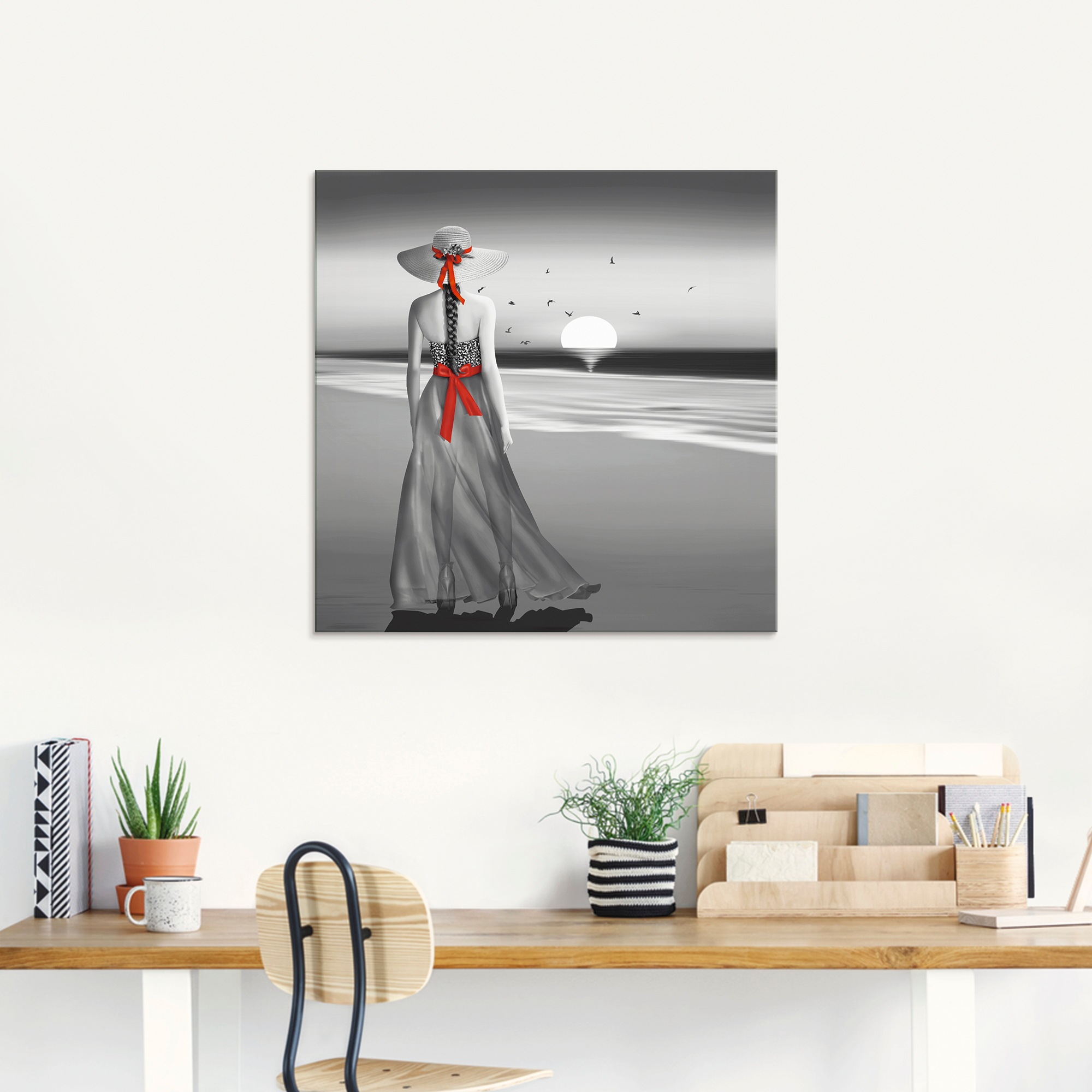 Artland Glasbild »Ein Blick zurück aufs Meer«, Frau, (1 St.), in verschiedenen Größen