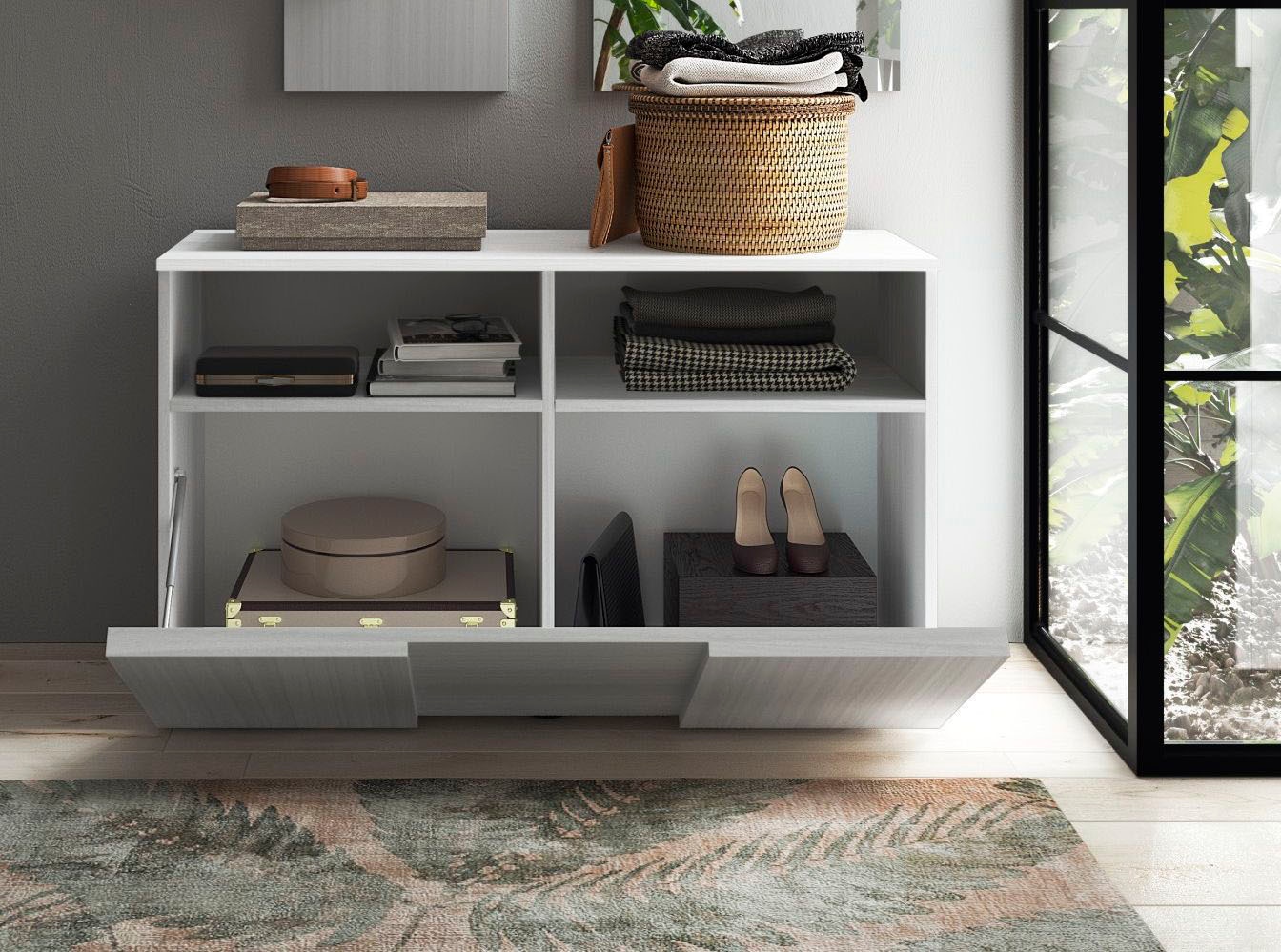 INOSIGN Garderobenschrank »Dama, Breite 91 cm, Höhe 51 cm, Schuhbank 1 Klappe«, Garderobenbank, Front in 3D-Optik
