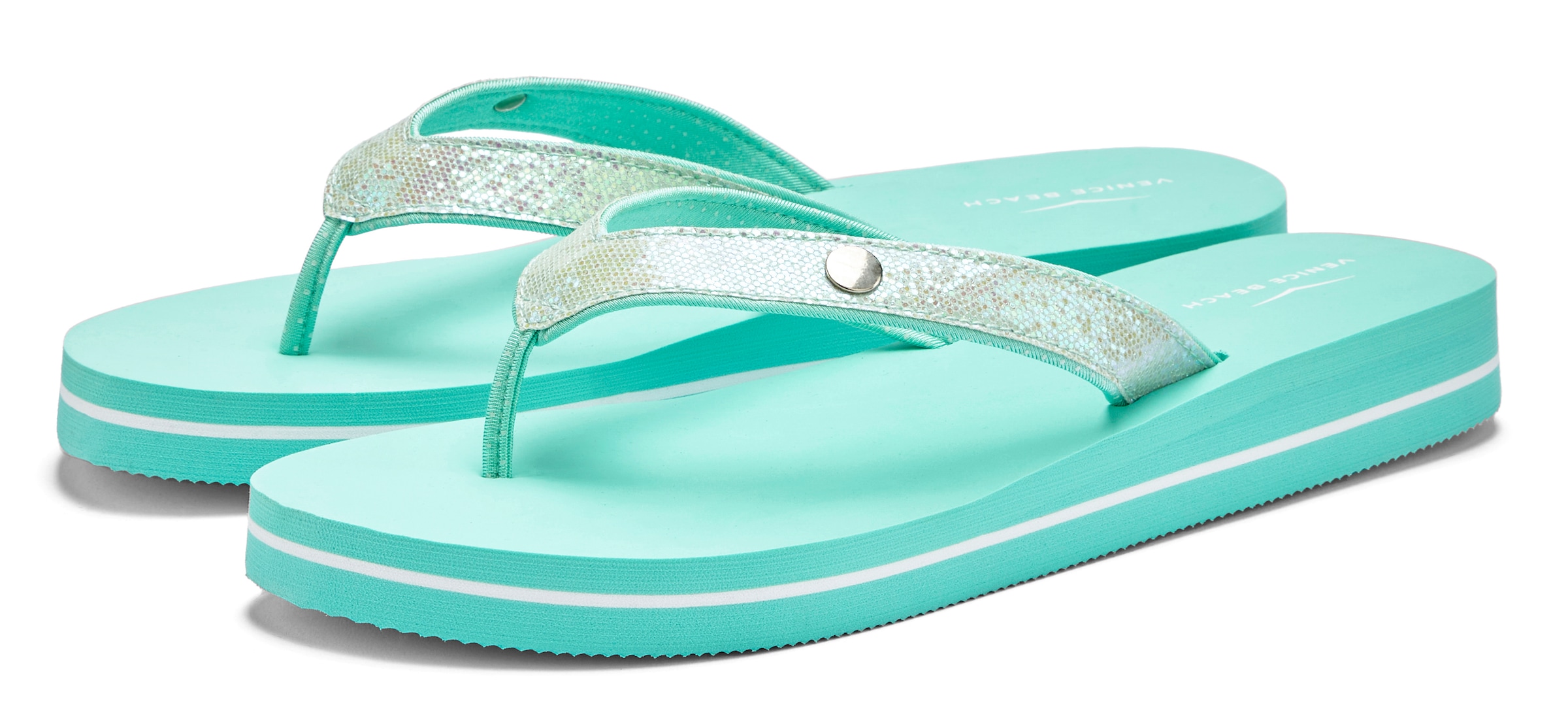 Venice Beach Badezehentrenner, Sandale, Pantolette, Badeschuh ultraleicht mit Glitzerband VEGAN