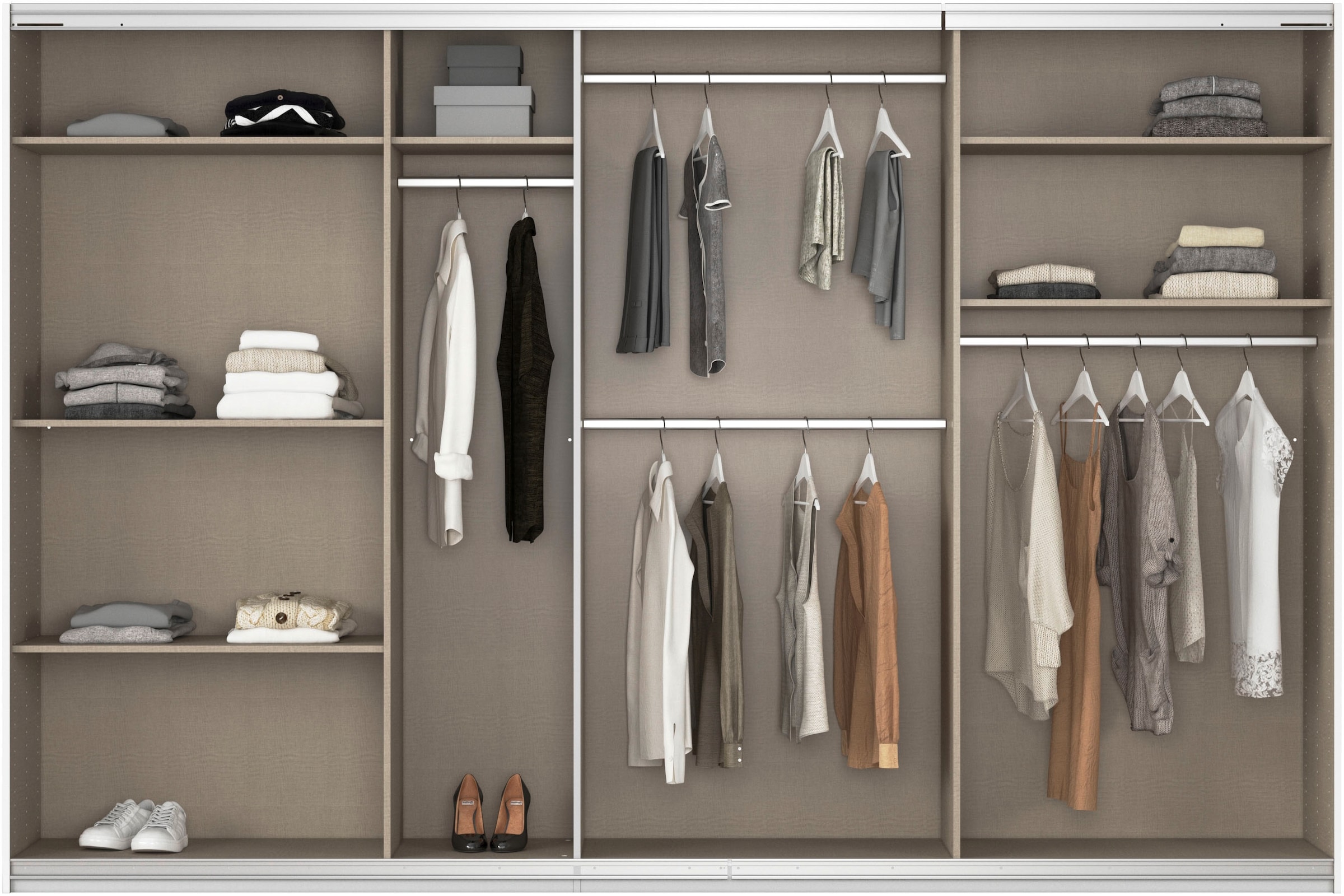 rauch Schwebetürenschrank »Kleiderschrank Schrank Garderobe AGORDO mit Dekor- oder Hochglanzfront«, (in zwei Griff-Farben), durchdachte Innenausstattung, in 4 Breiten und 2 Höhen MADE IN GERMANY