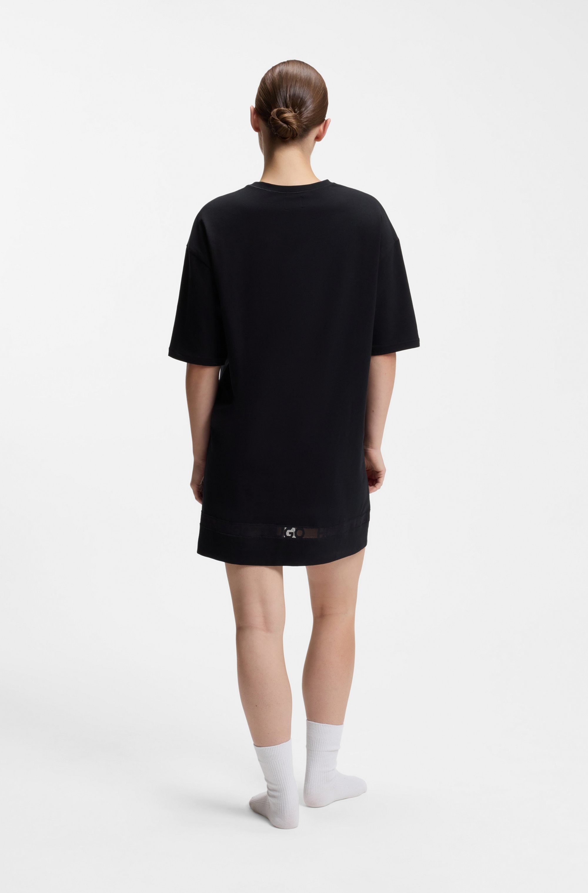 HUGO Underwear Nachthemd aus Stretch-Baumwolle mit Mesh-Einsatz