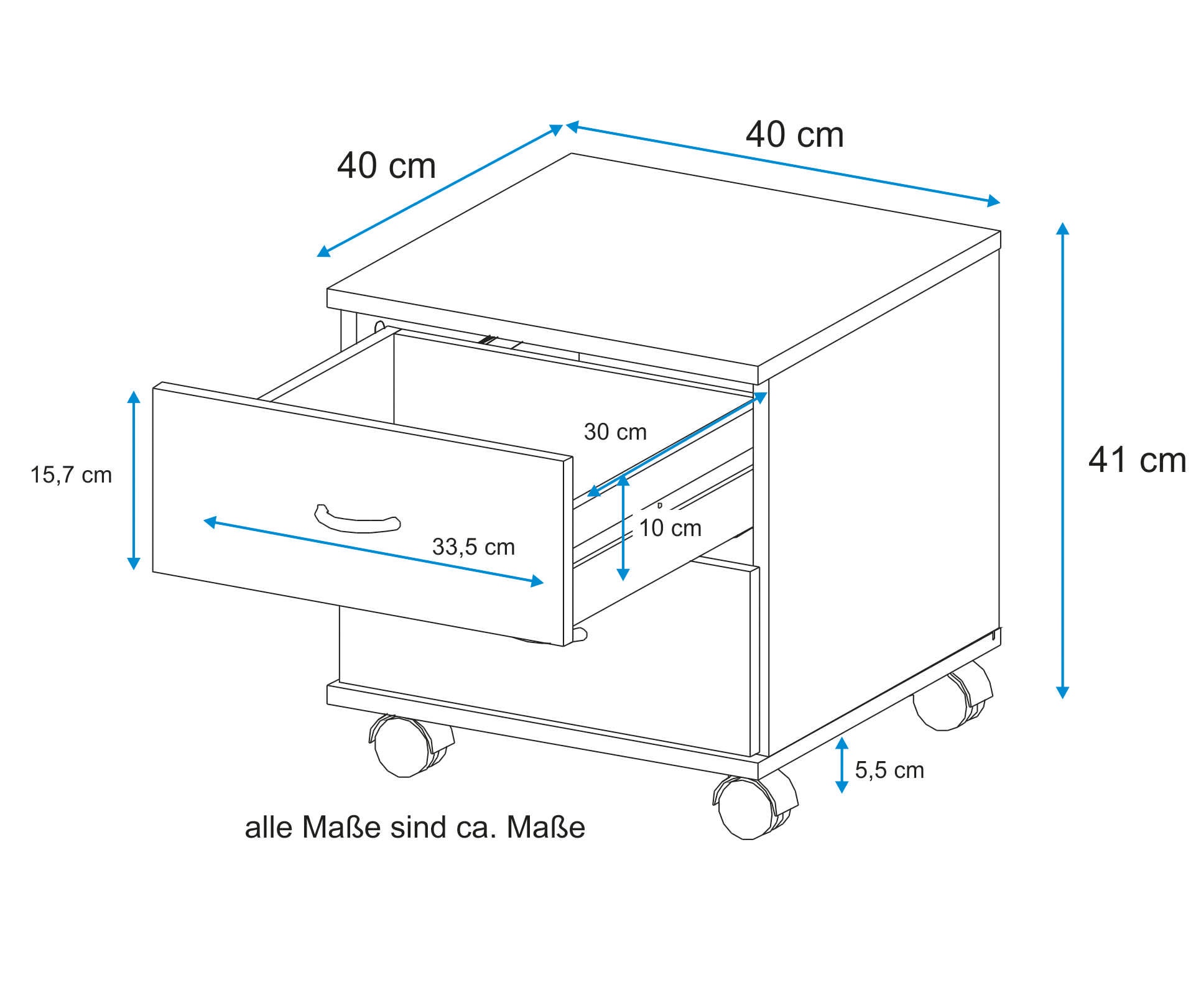 VOGL Möbelfabrik Rollcontainer »1191, Bürocontainer, Nachtschrank«, (1 St.), Ausführungen mit/ohne Schubladen, Höhe 41 cm, Made in Germany
