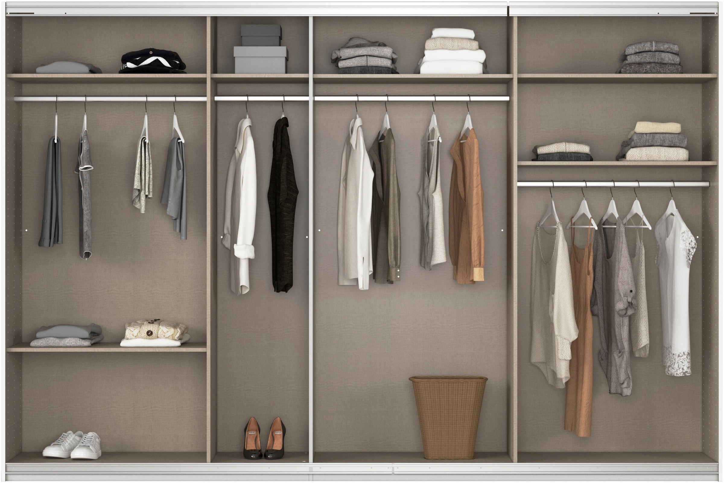 rauch Schwebetürenschrank »Kleiderschrank Schrank Garderobe AGORDO mit Dekor- oder Hochglanzfront«, (in zwei Griff-Farben), durchdachte Innenausstattung, in 4 Breiten und 2 Höhen MADE IN GERMANY