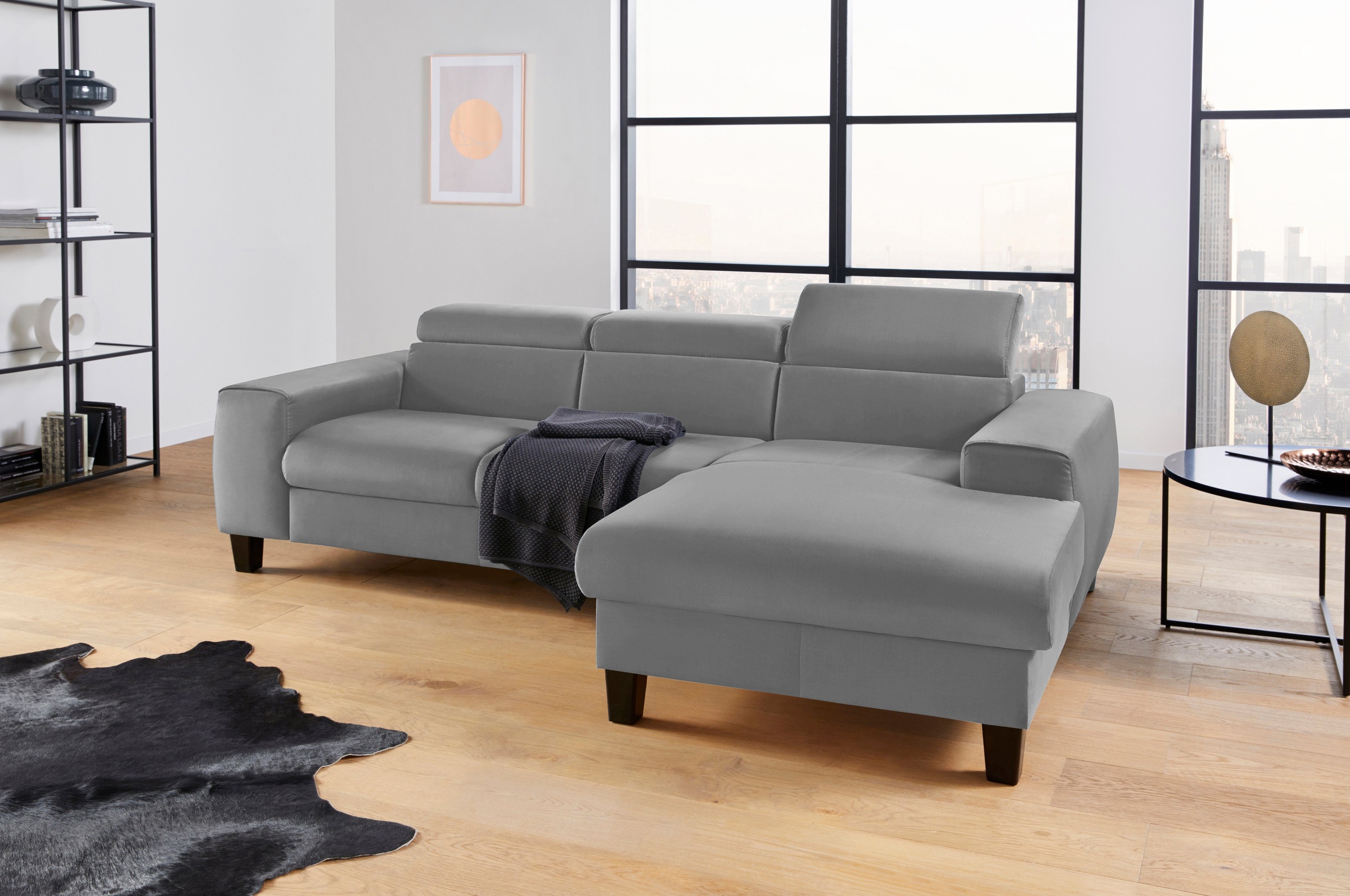 COTTA Polstergarnitur »Morven L-Form«, (Set), Set bestehend aus: Ecksofa mit Kopfteilverstellung & Hocker