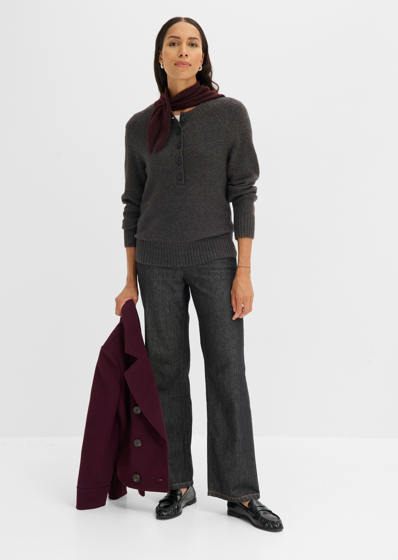 bonprix Strickpullover mit Knöpfen, lässig geschnitten, im Casual-Stil