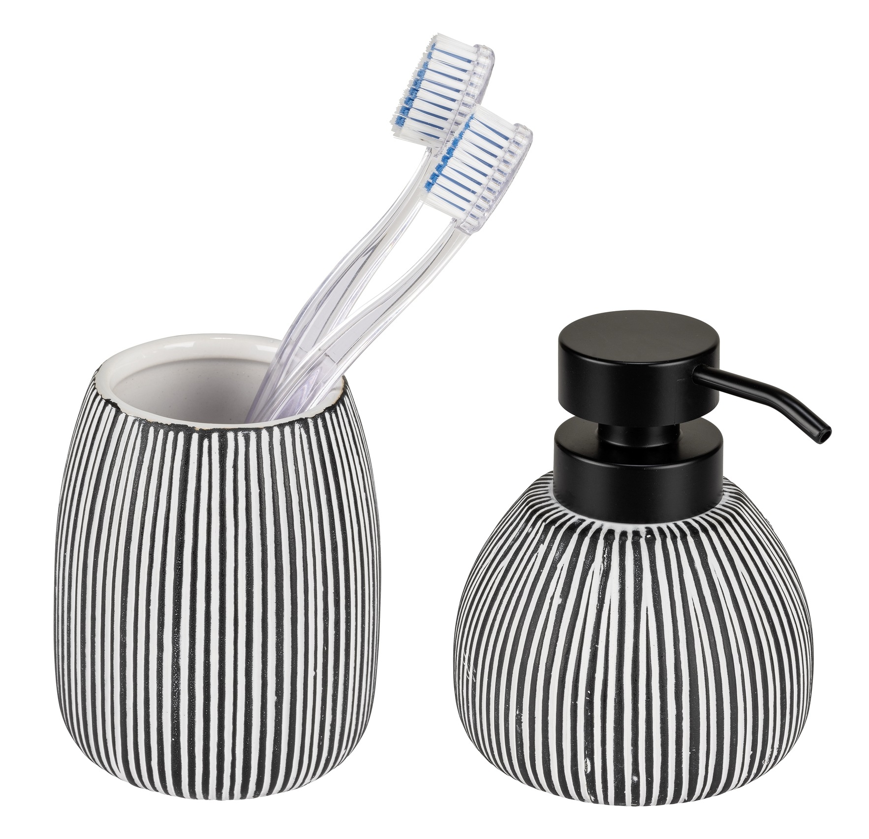 WENKO Seifenspender »Pascoli« Bad-Accessoire Set, strukturierte Oberfläche mit Goldakzenten, Keramik