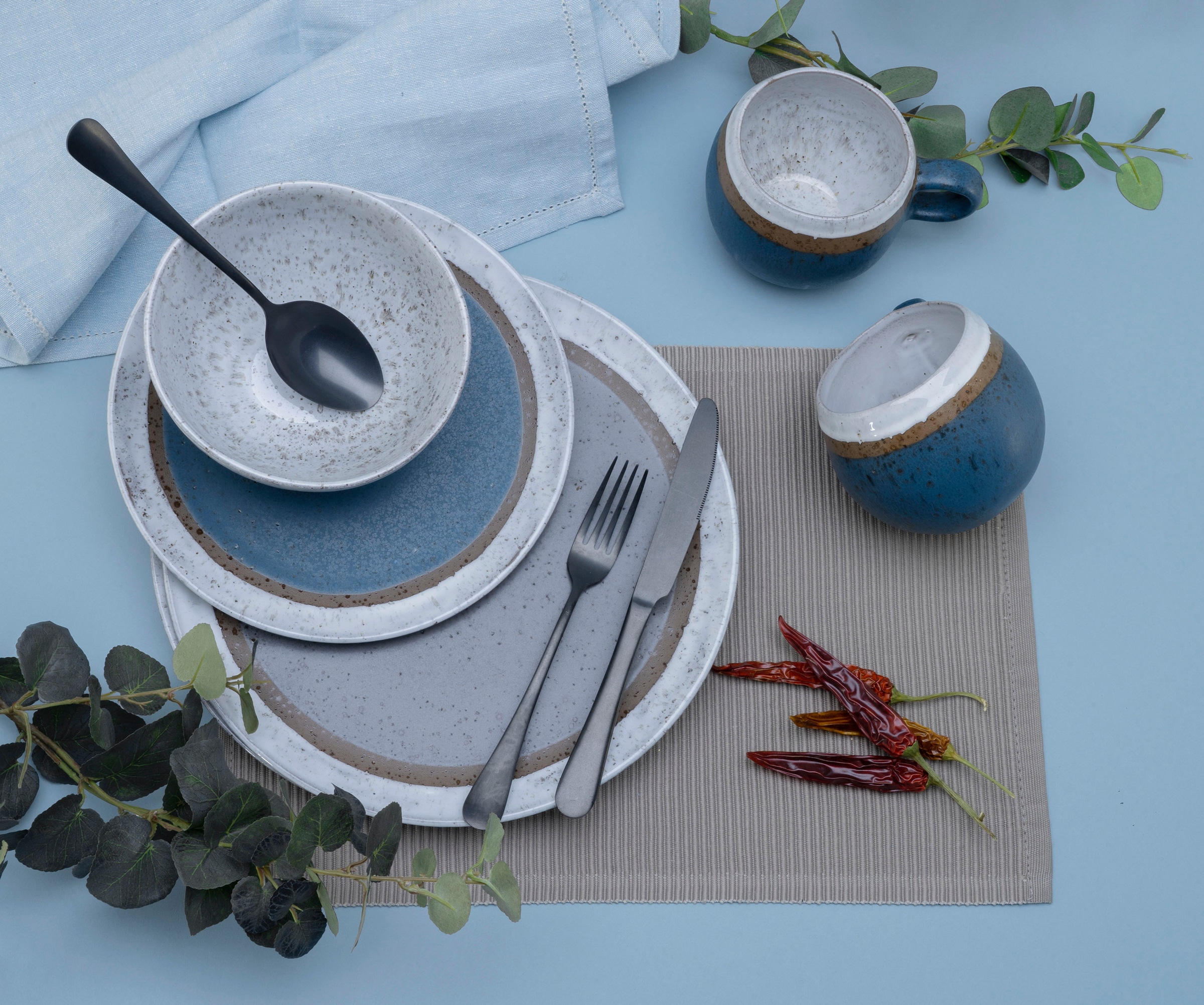 CreaTable Kombiservice »Geschirr-Set Fjord«, (Set, 8 tlg., Kaffeeservice und Tafelservice im Set, für 2 Personen), Service, skandinavisches Design, 8 Teile für 2 Personen