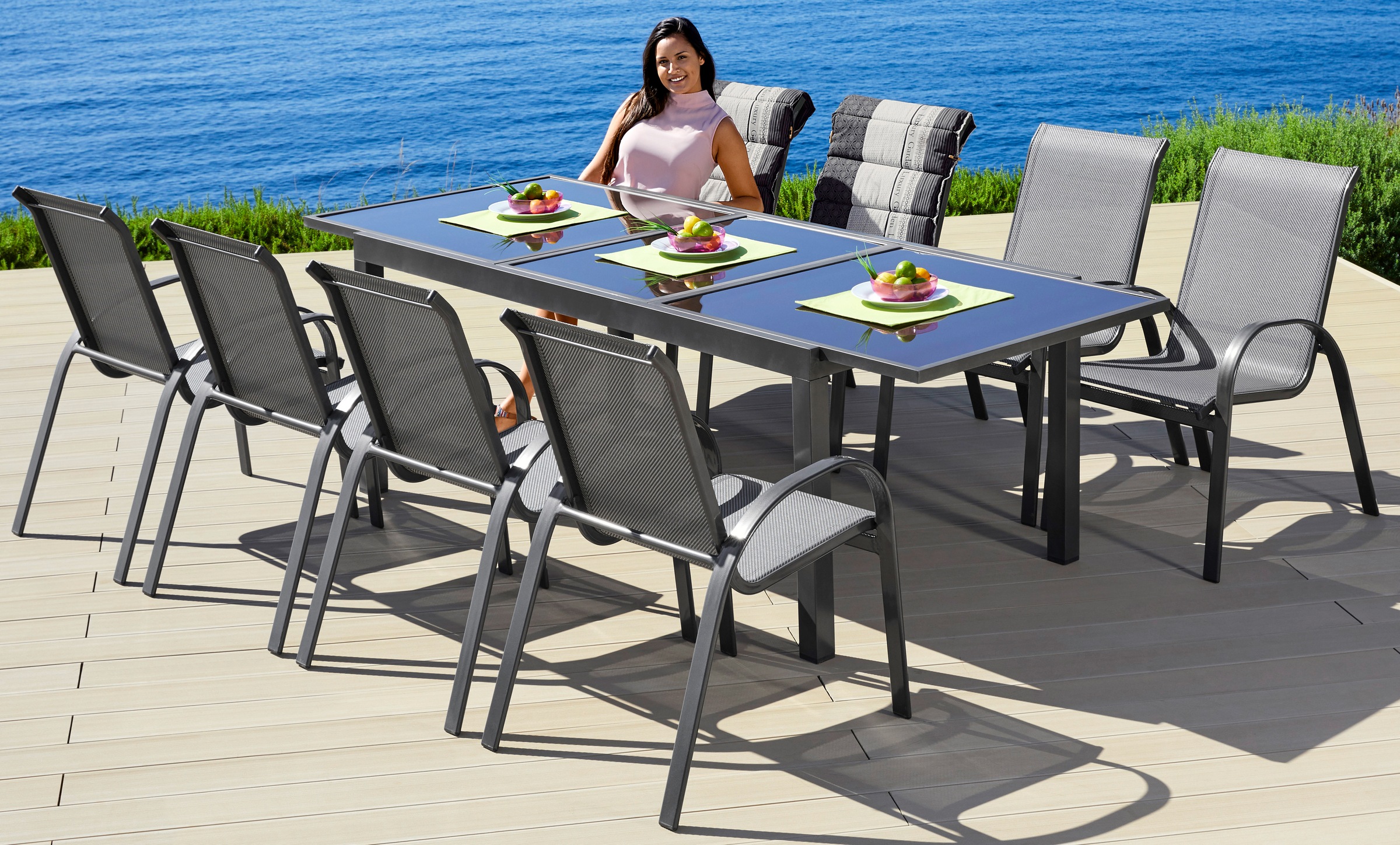 MERXX Garten-Essgruppe »Amalfi, TOPSELLER!« 8 Stapelsessel, 1 Ausziehtisch günstig online kaufen