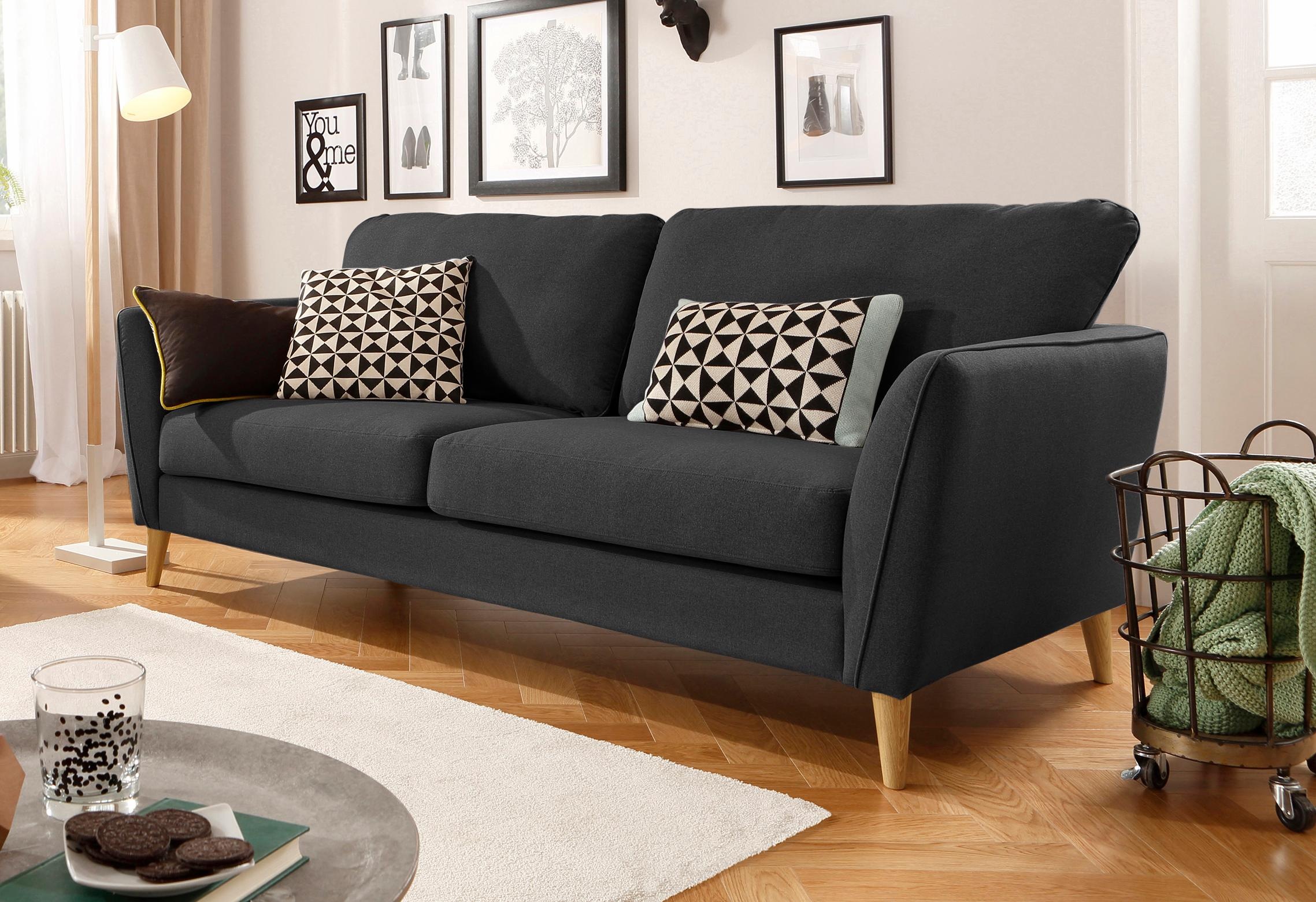 Home affaire 3-Sitzer »MARSEILLE 3er Sofa 206 cm, Cord, Flachgewebe, Struktur, Webstoff«, Massivholzbeine Eiche, Landhausstil, Wellenunterfederung