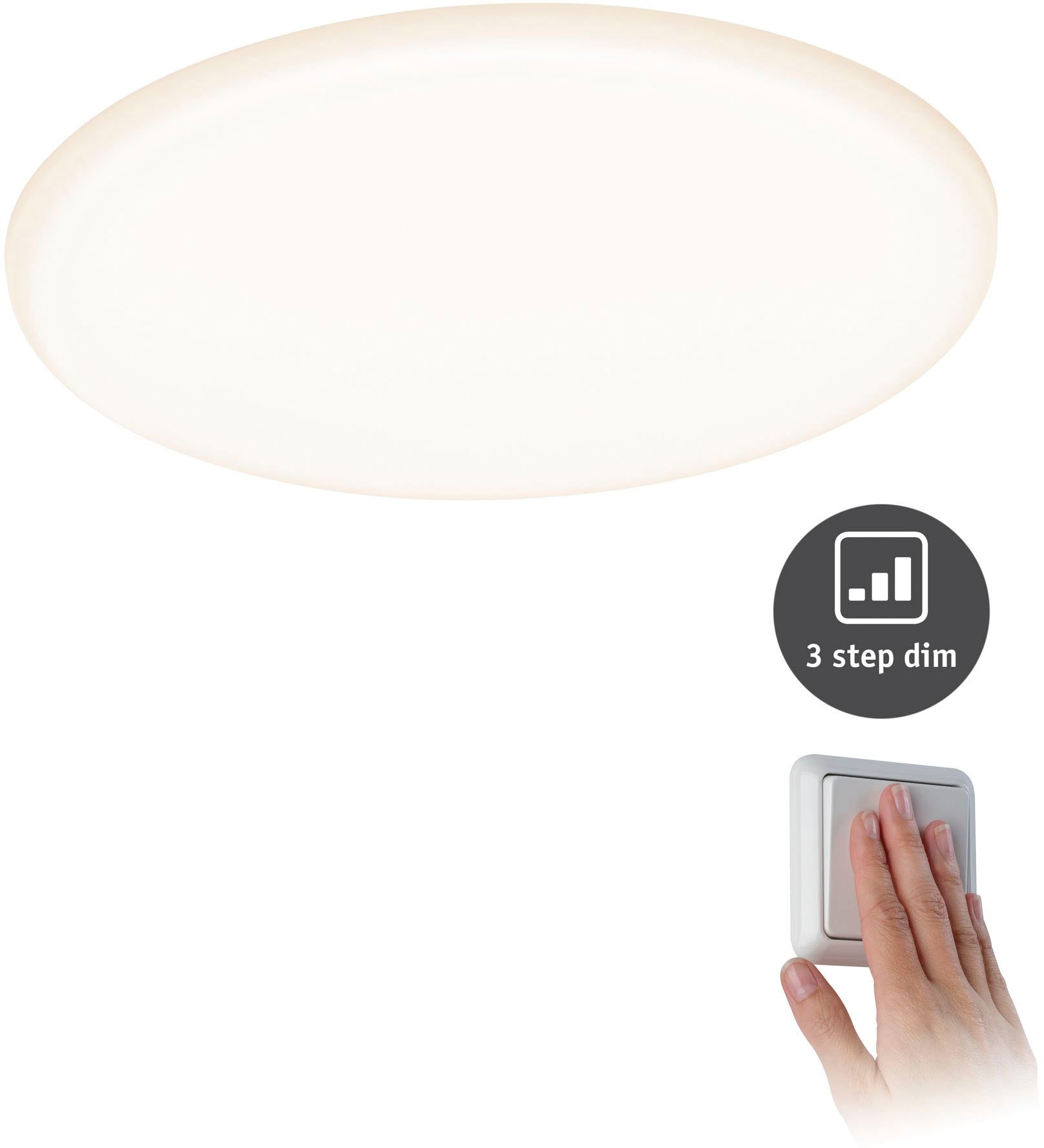Paulmann LED Einbauleuchte »Veluna VariFit IP44 3-Stufen-dimmbar rund 185 17W 3.000K Satin«, 1 flammig, LED Einbaupanel IP44 3-Stufen-dimmbar rund 185 17W 3.000K Satin